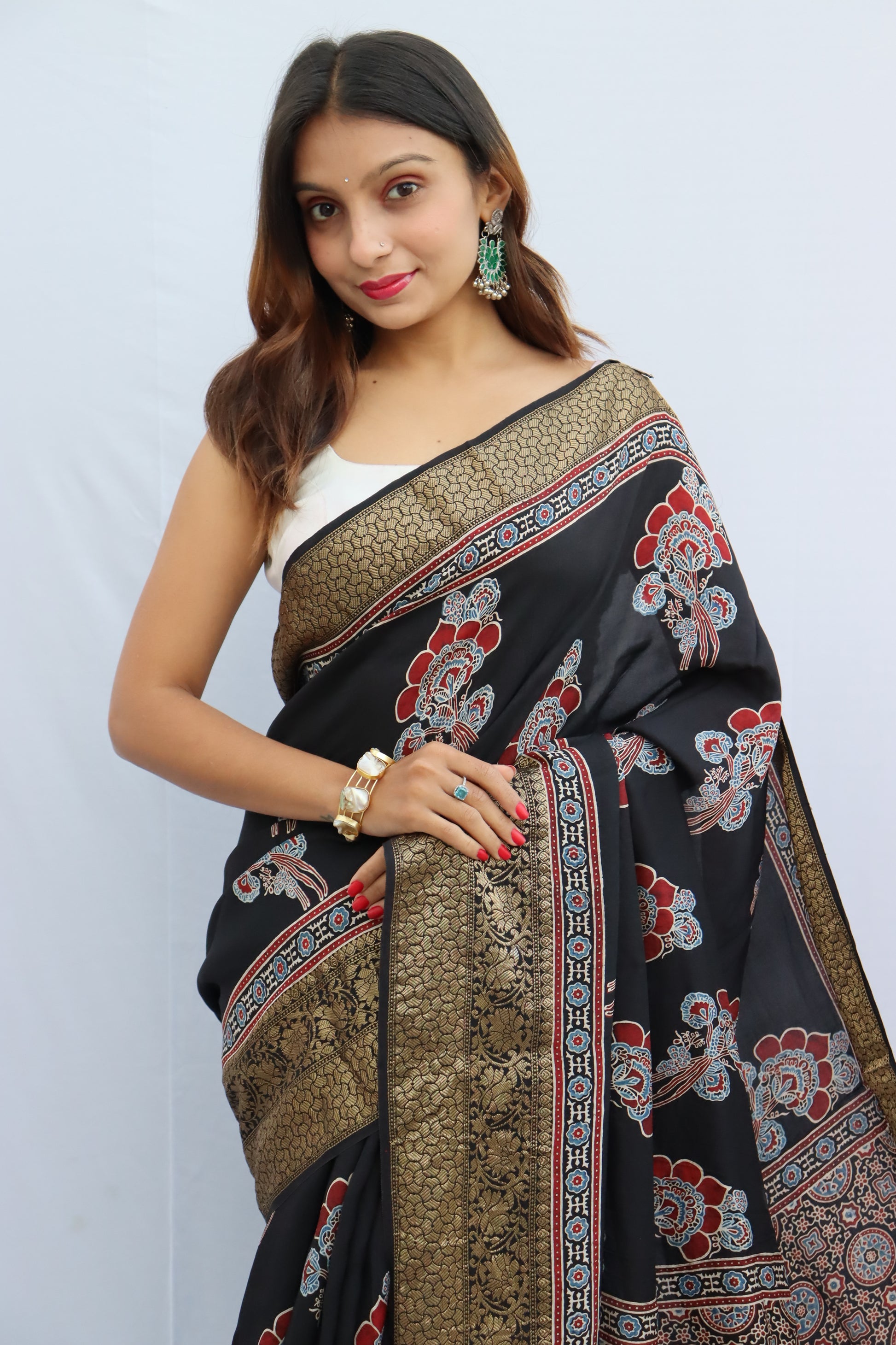 Ajrakh Dola Silk Saree