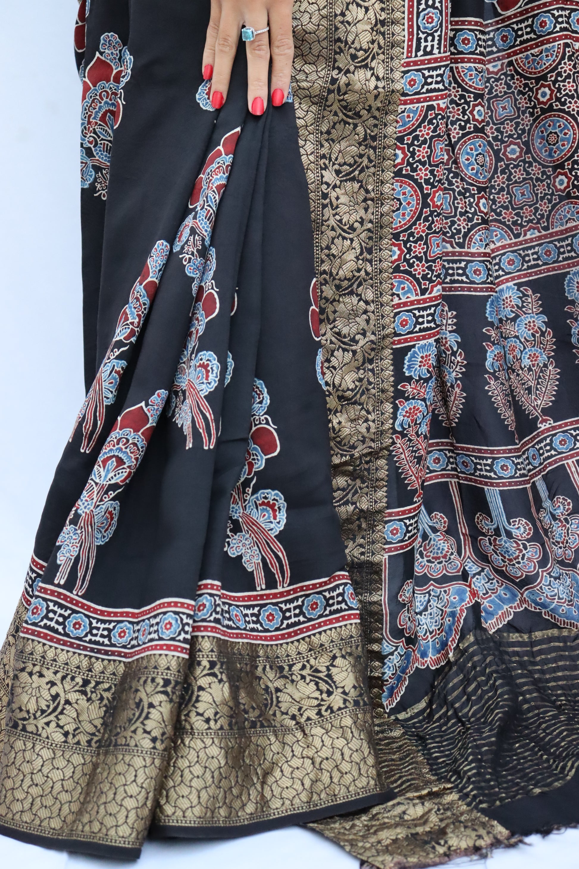 Ajrakh Dola Silk Saree