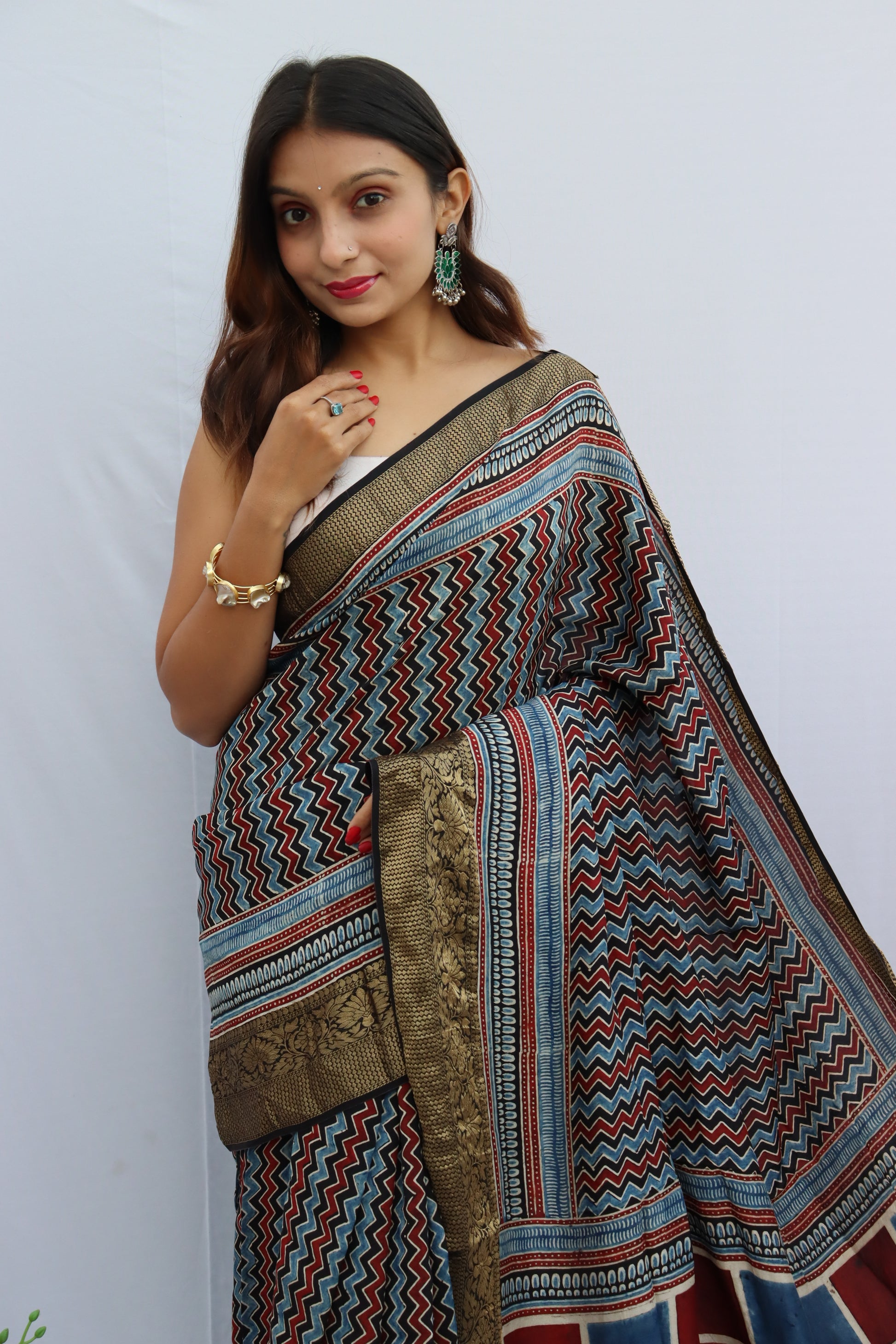 Ajrakh Dola Silk Saree