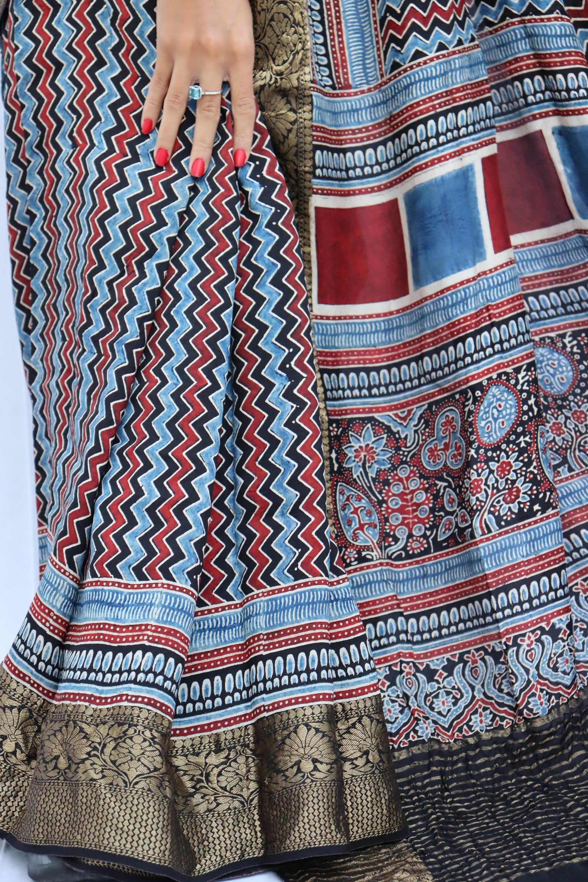 Ajrakh Dola Silk Saree