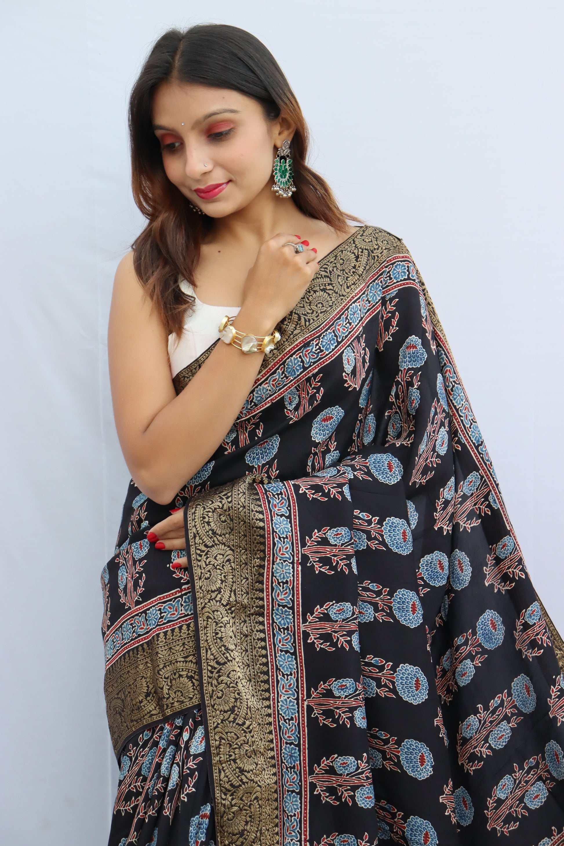 Ajrakh Dola Silk Saree
