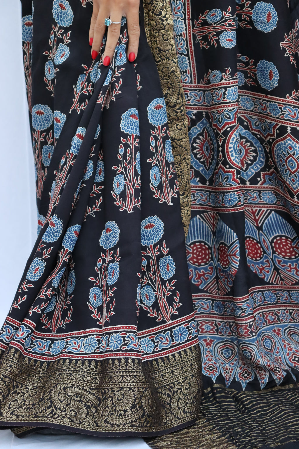 Ajrakh Dola Silk Saree