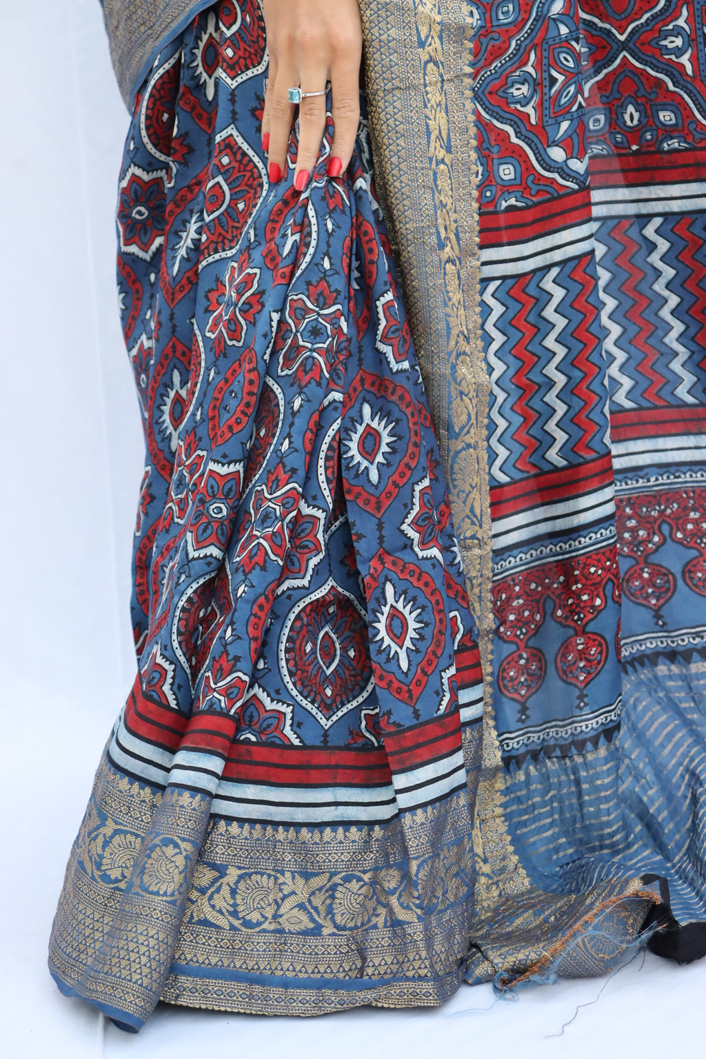 Ajrakh Dola Silk Saree