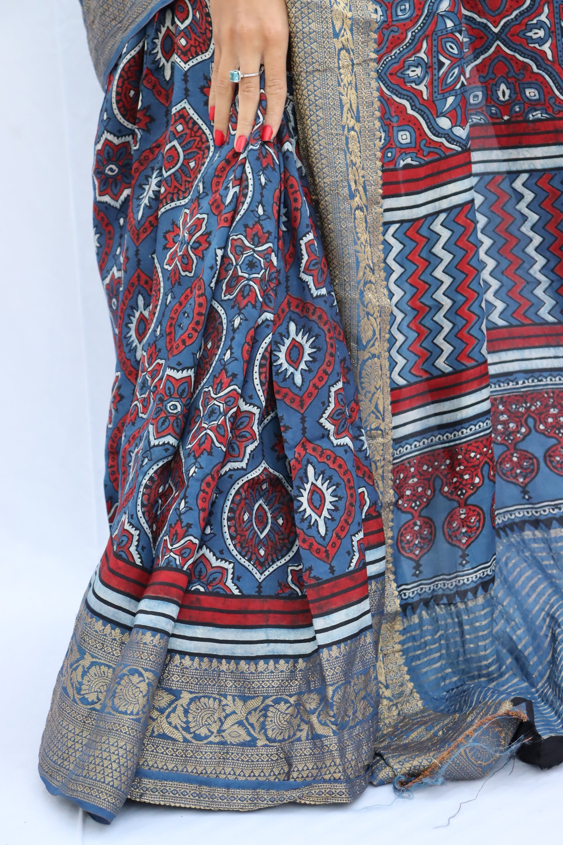 Ajrakh Dola Silk Saree