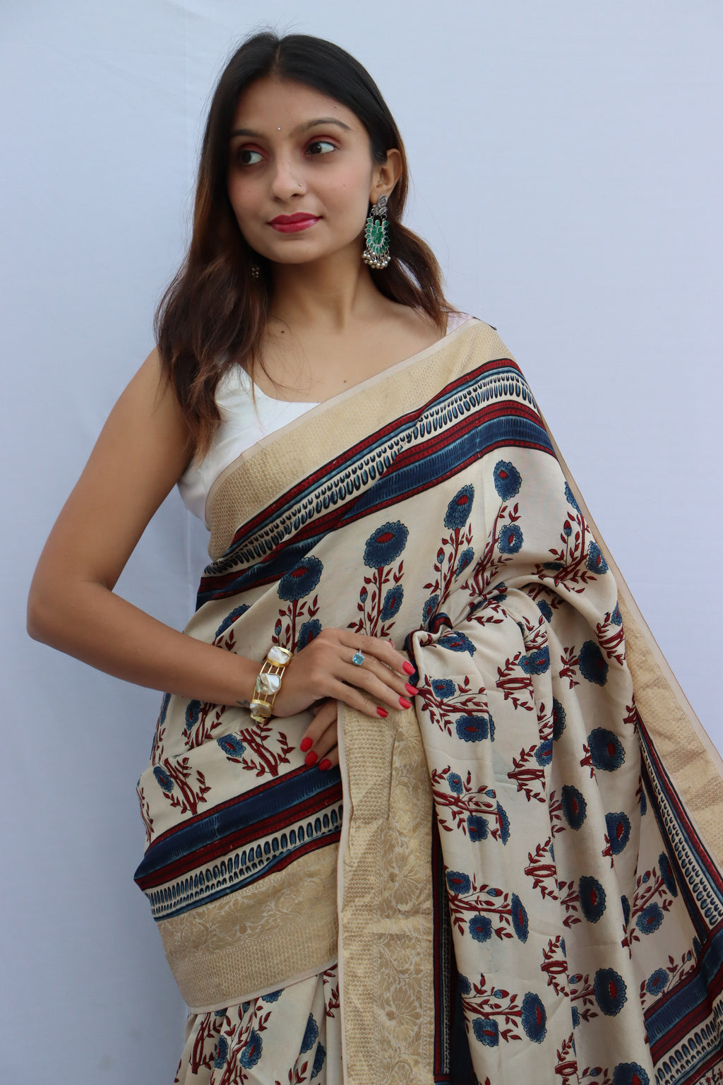 Ajrakh Dola Silk Saree