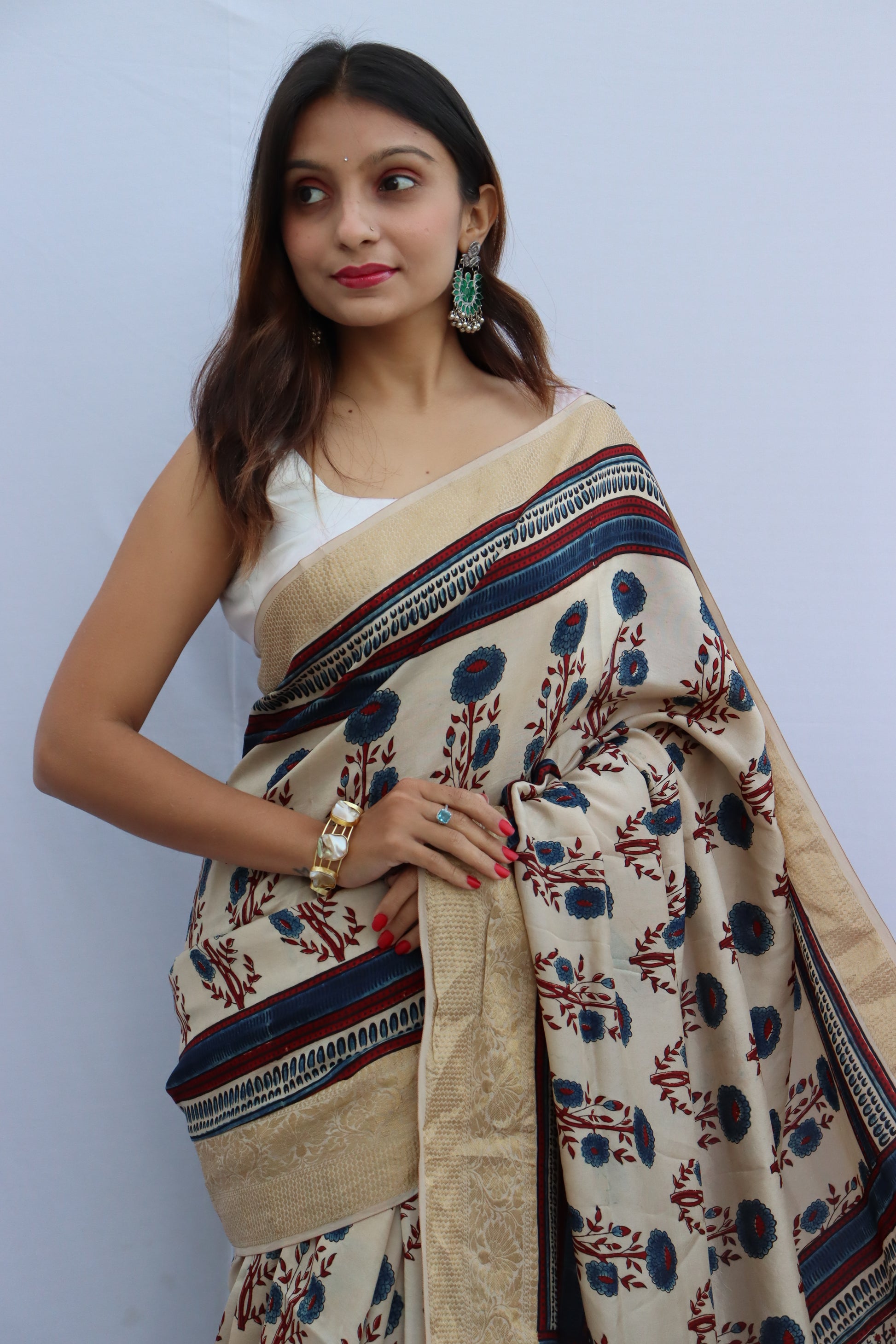 Ajrakh Dola Silk Saree