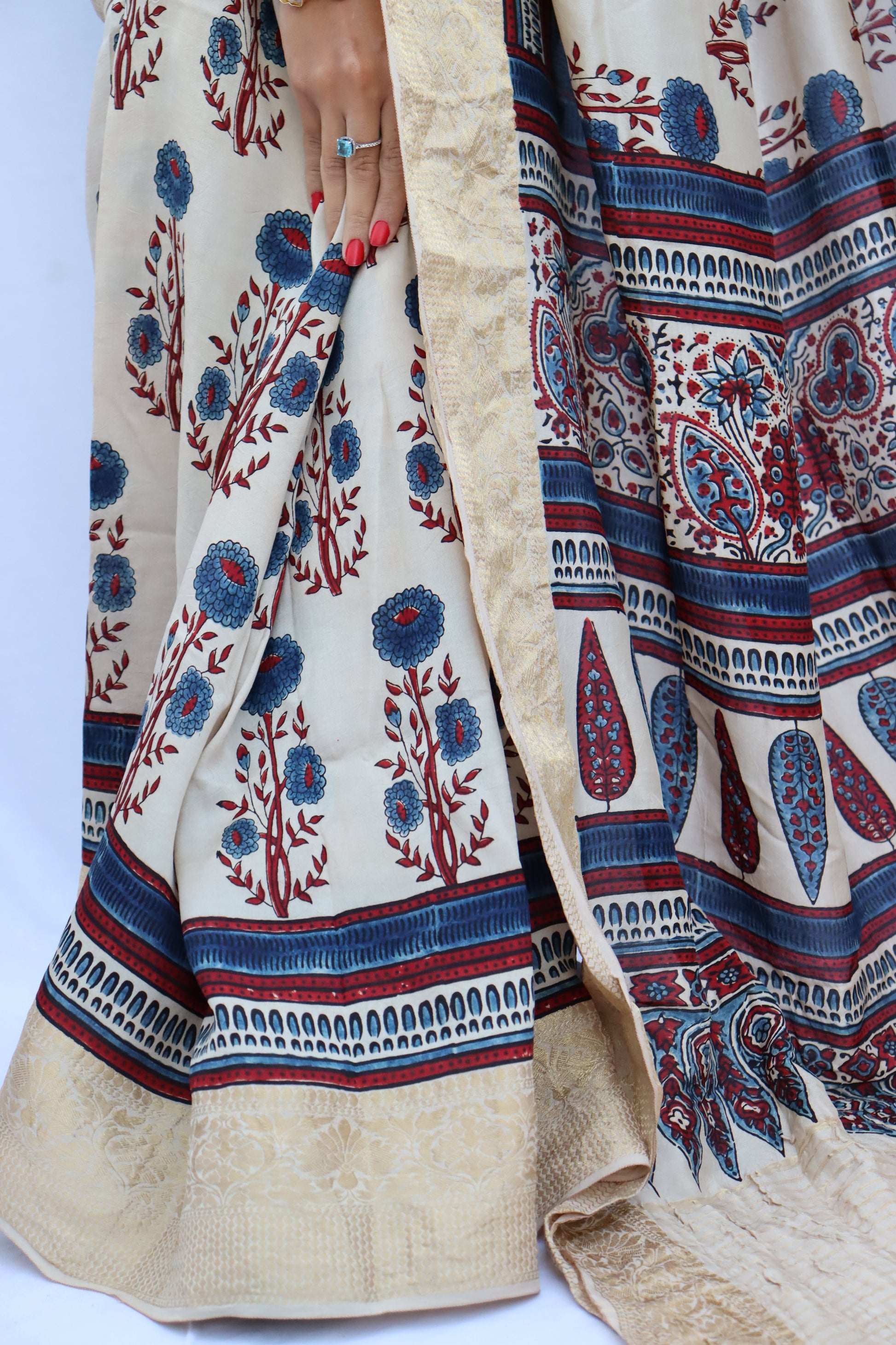 Ajrakh Dola Silk Saree