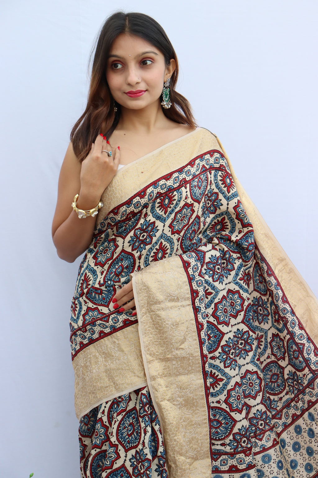 Ajrakh Dola Silk Saree
