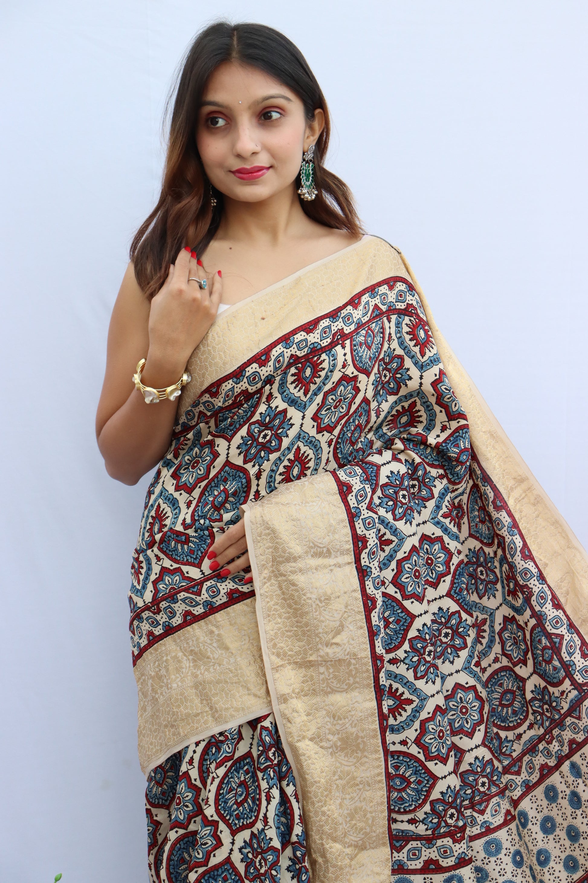 Ajrakh Dola Silk Saree