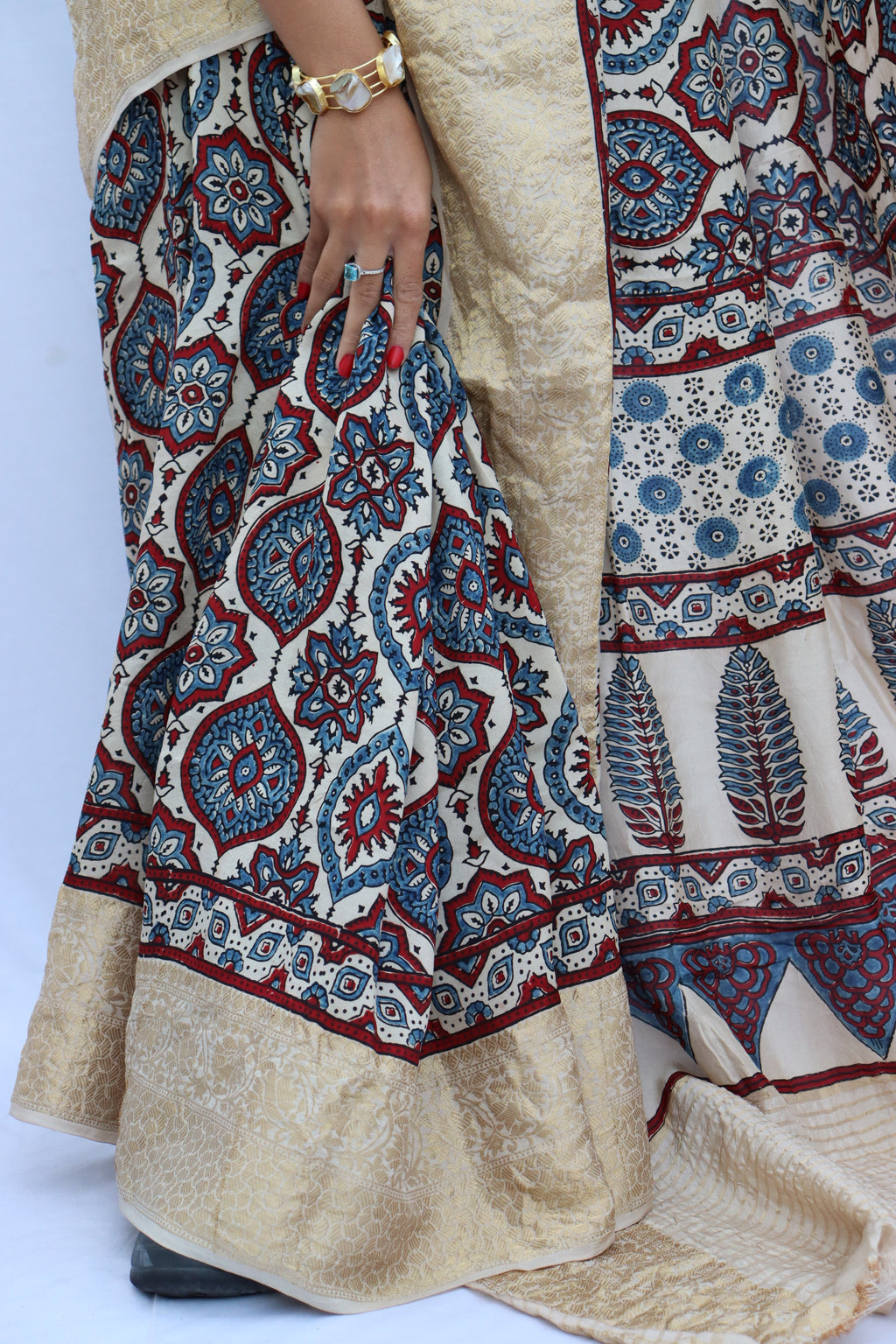 Ajrakh Dola Silk Saree