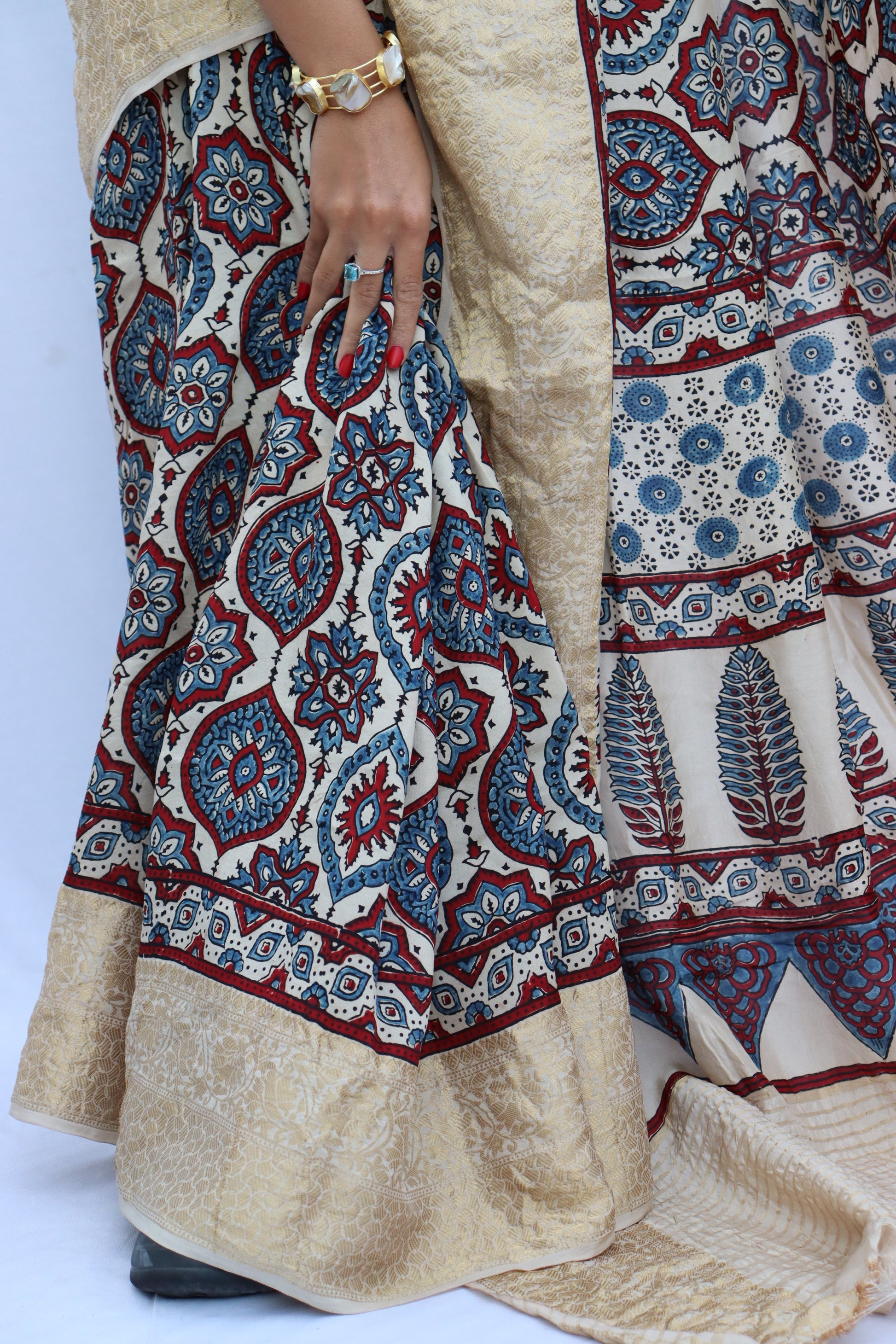 Ajrakh Dola Silk Saree