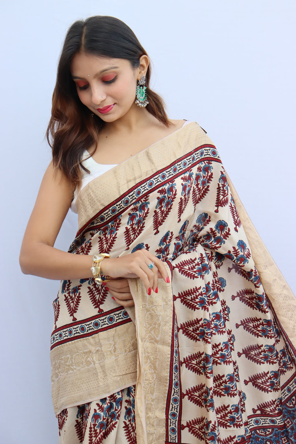 Ajrakh Dola Silk Saree