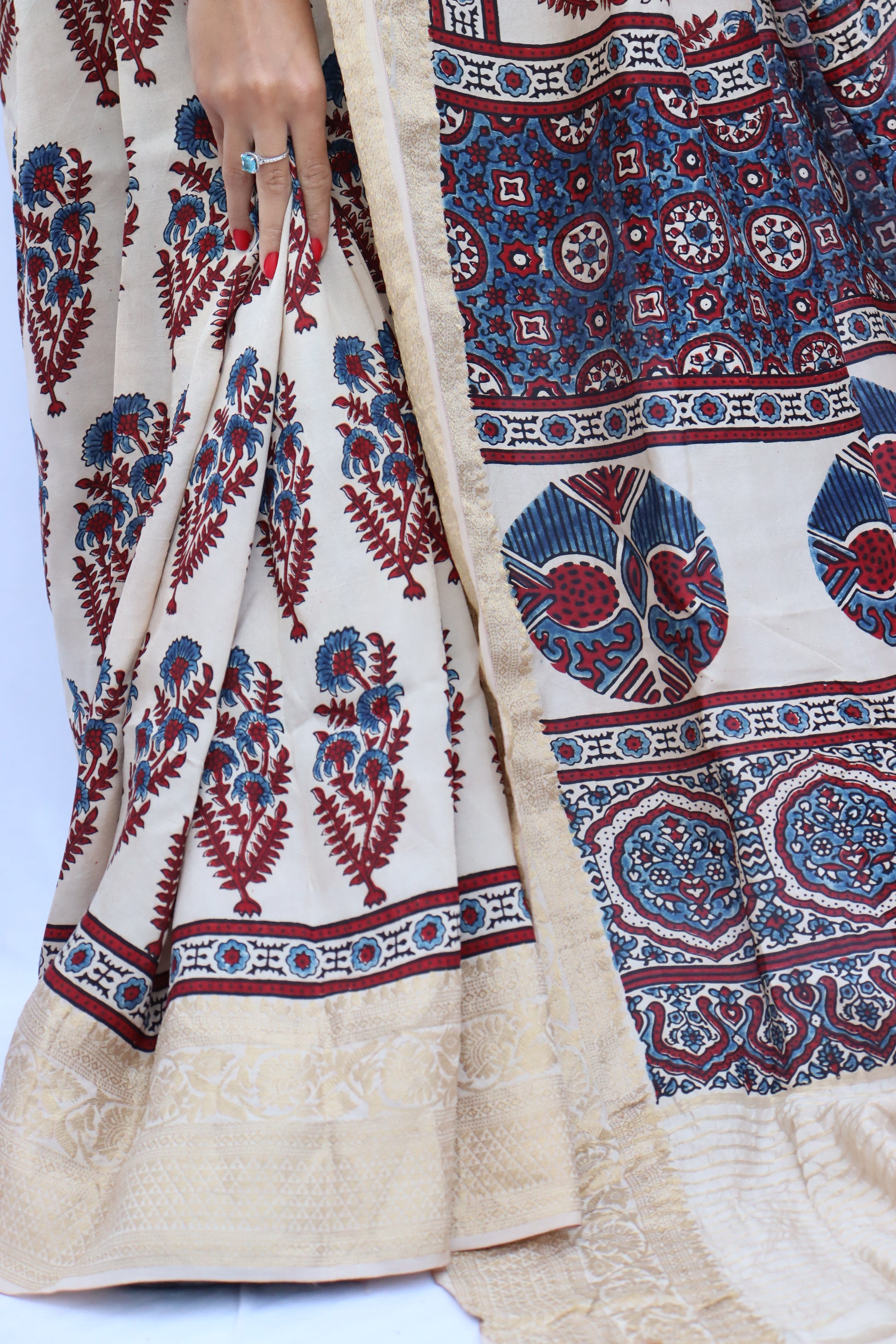 Ajrakh Dola Silk Saree