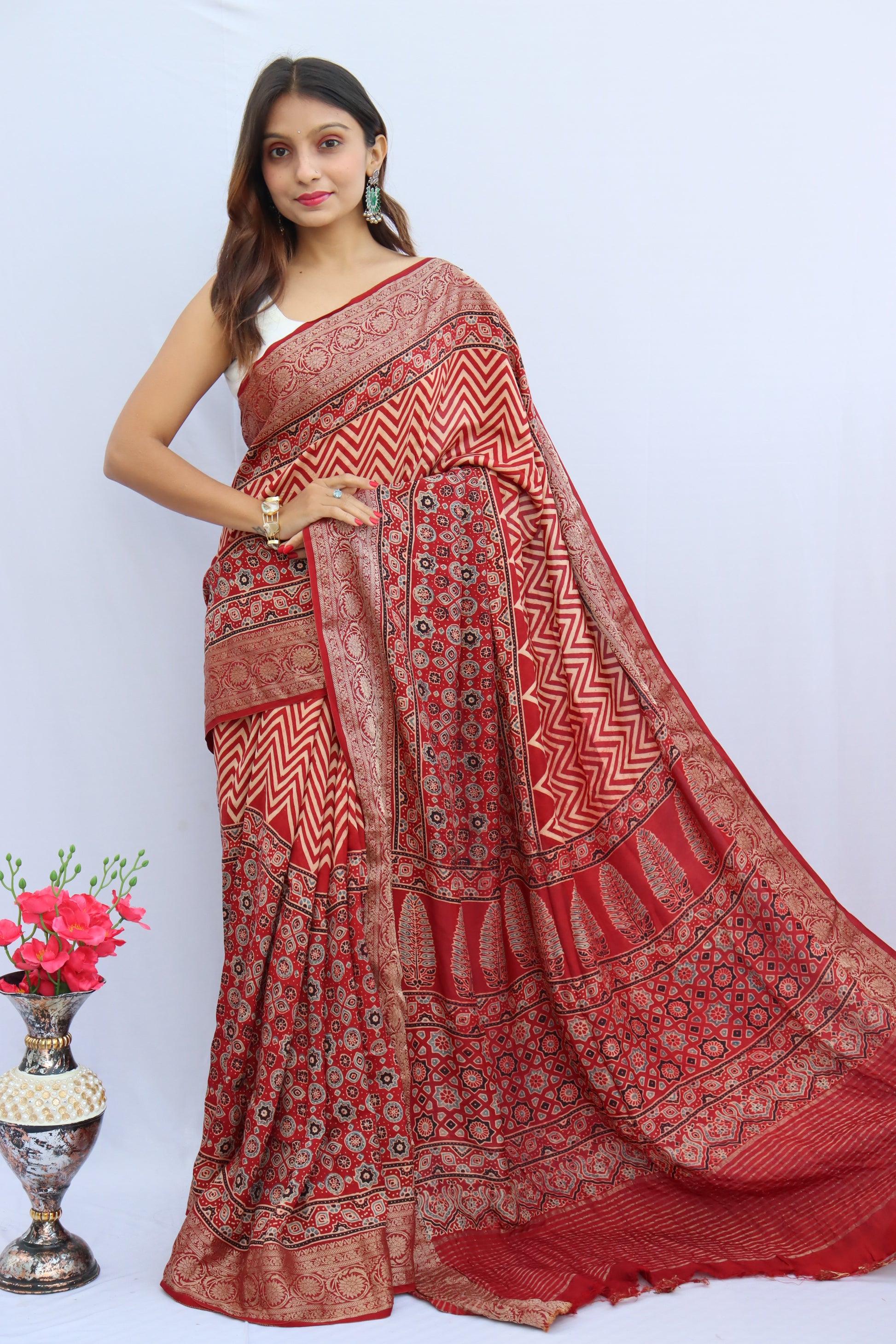 Ajrakh Dola Silk Saree