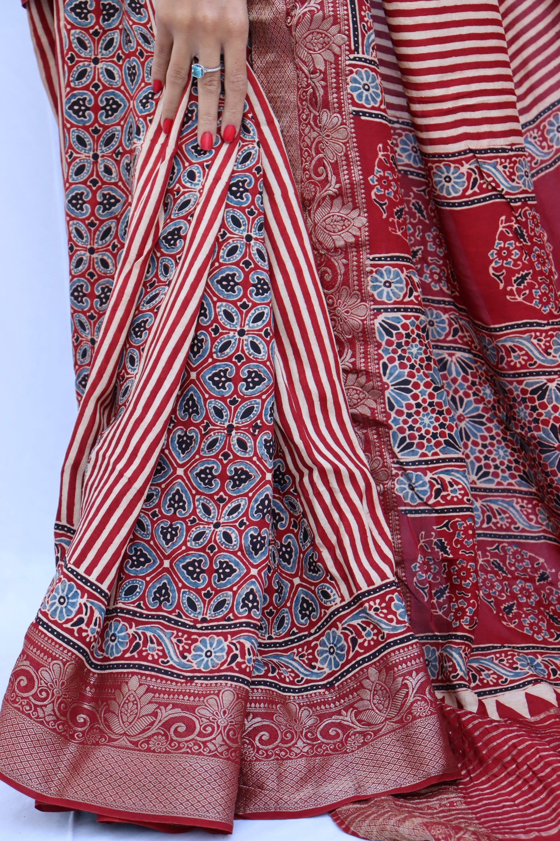 Ajrakh Dola Silk Saree