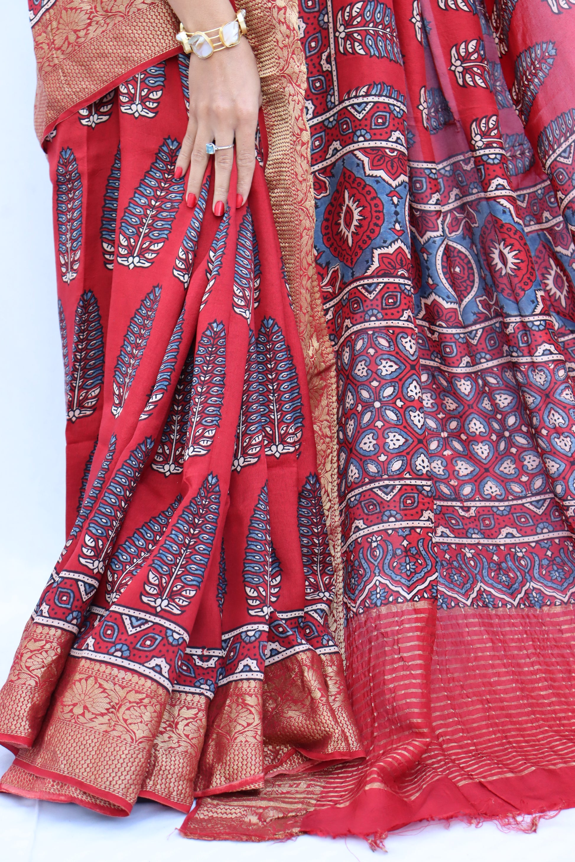 Ajrakh Dola Silk Saree