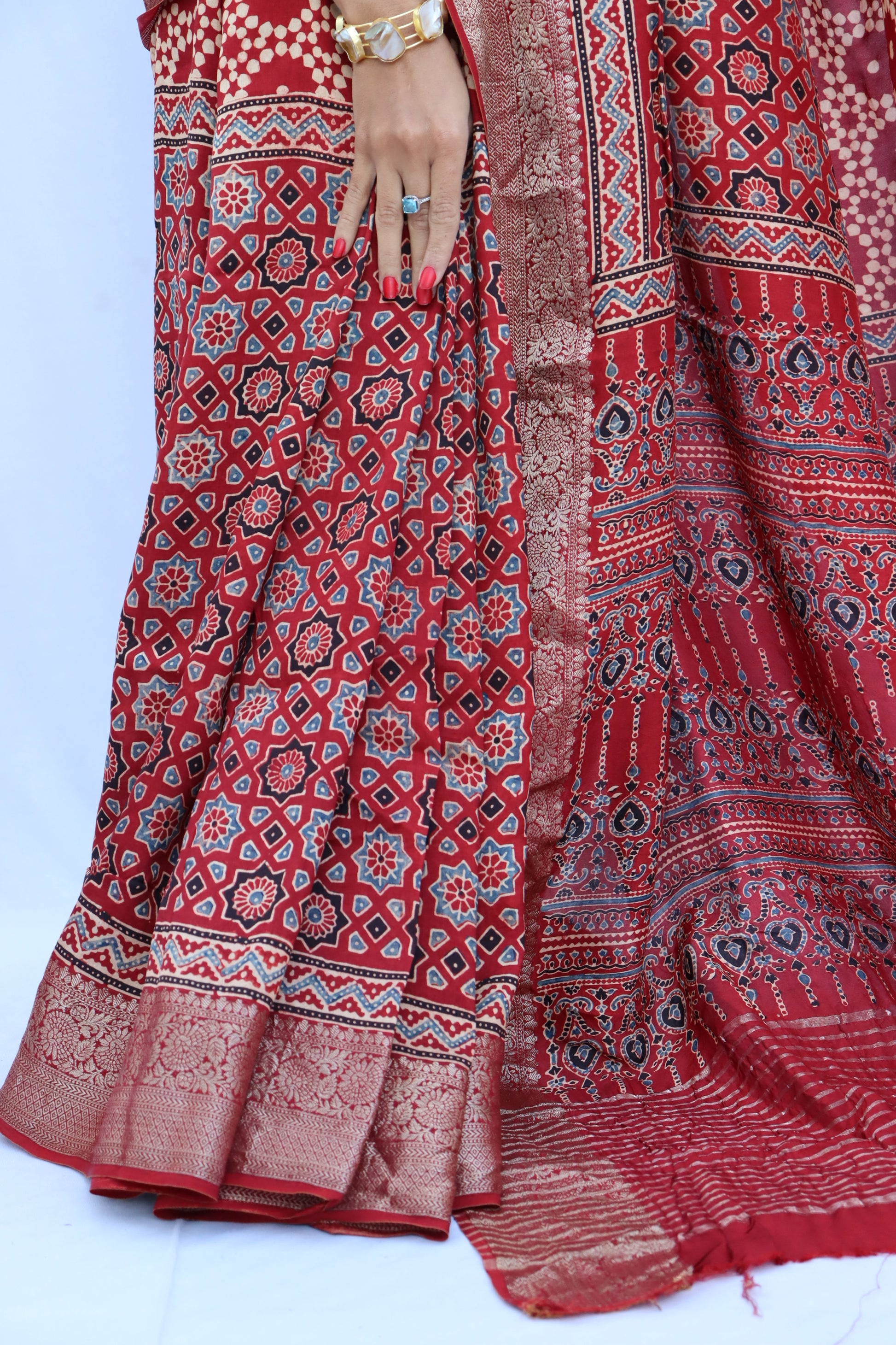 Ajrakh Dola Silk Saree