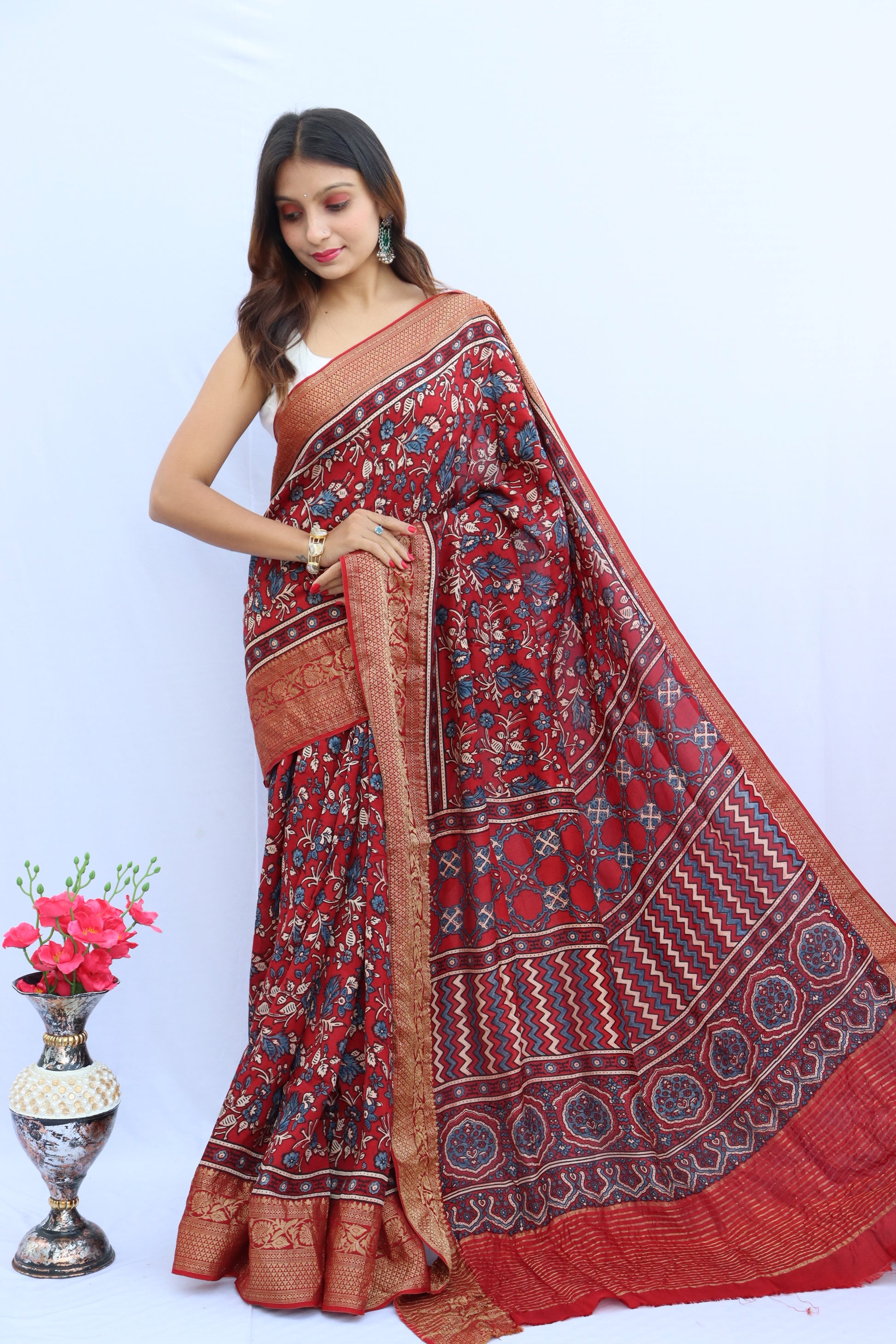 Ajrakh Dola Silk Saree