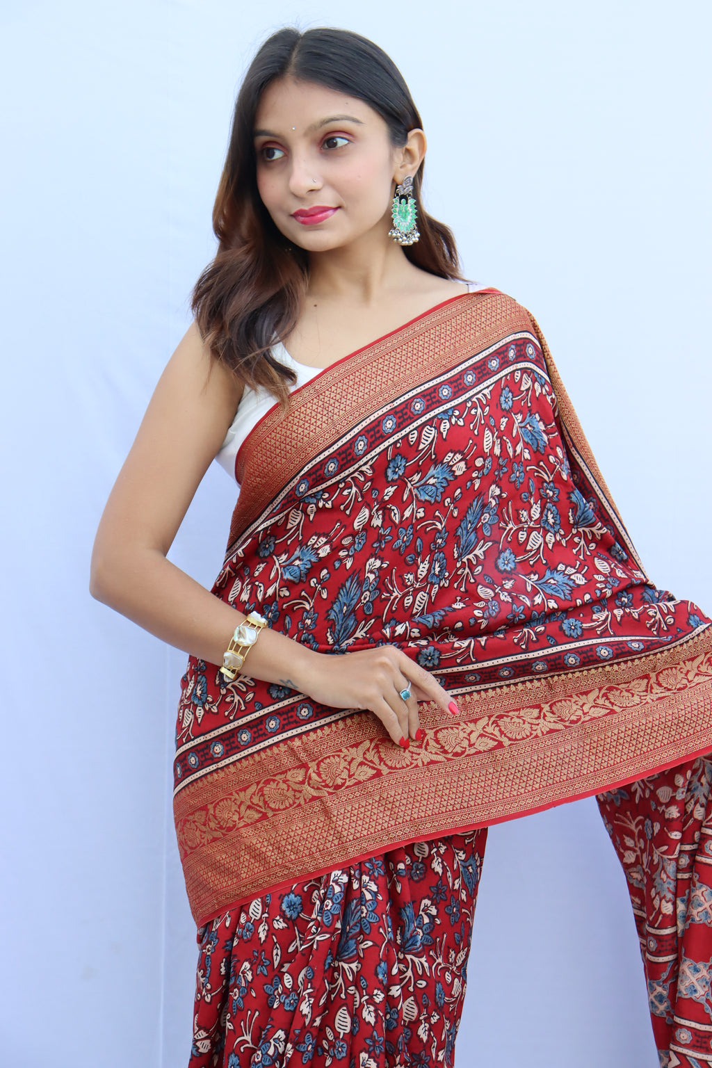 Ajrakh Dola Silk Saree