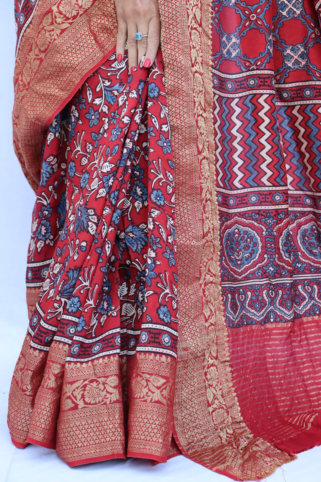 Ajrakh Dola Silk Saree