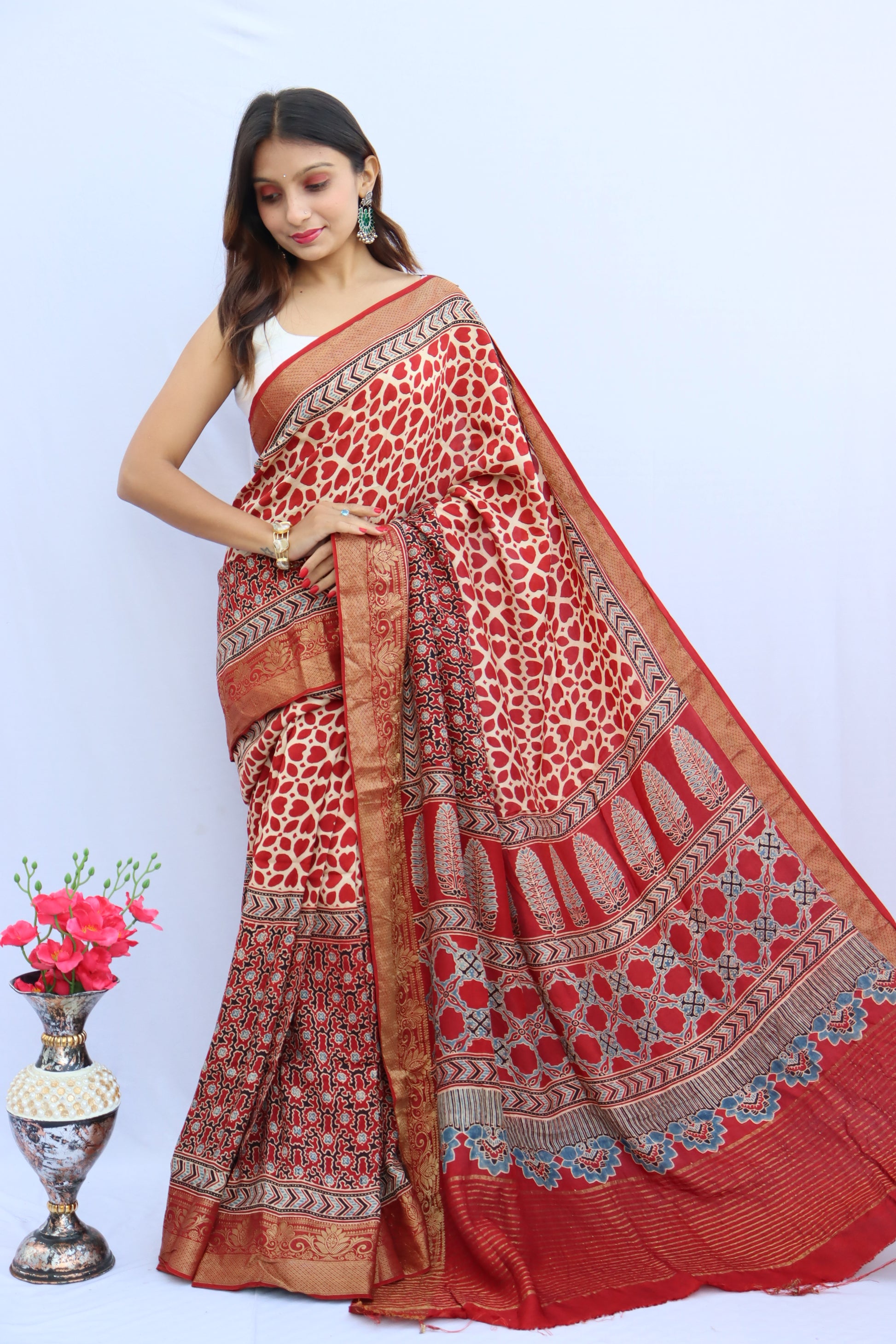 Ajrakh Dola Silk Saree