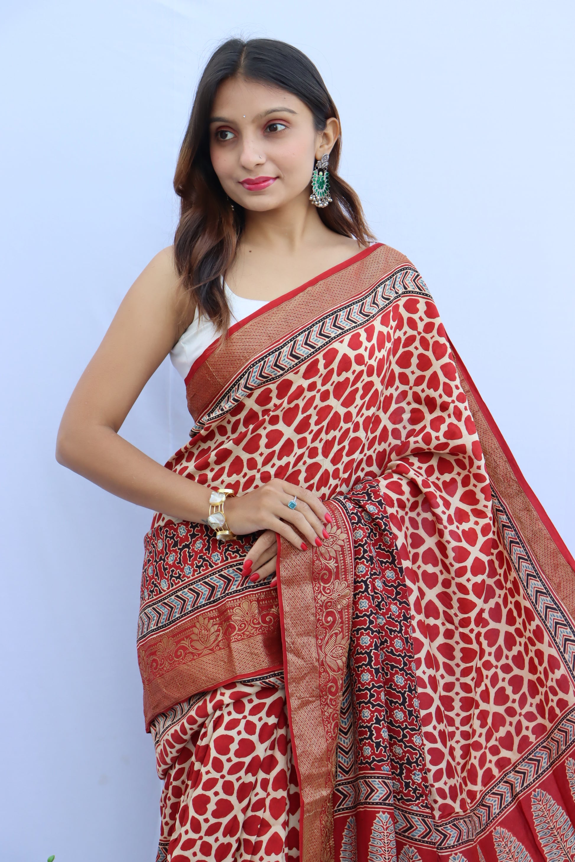 Ajrakh Dola Silk Saree