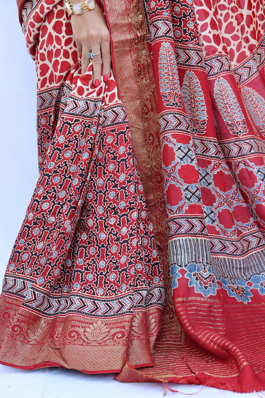 Ajrakh Dola Silk Saree