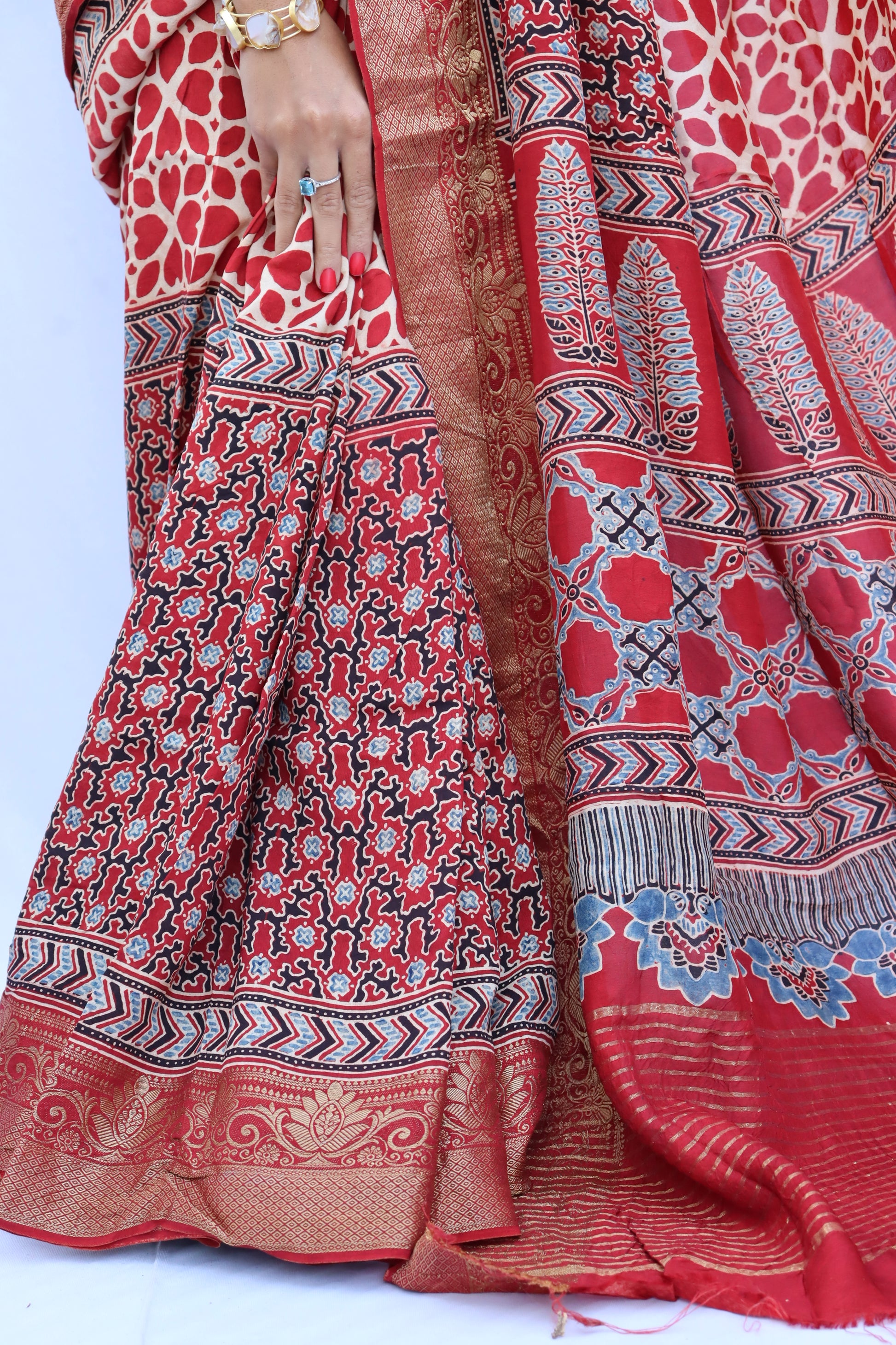Ajrakh Dola Silk Saree