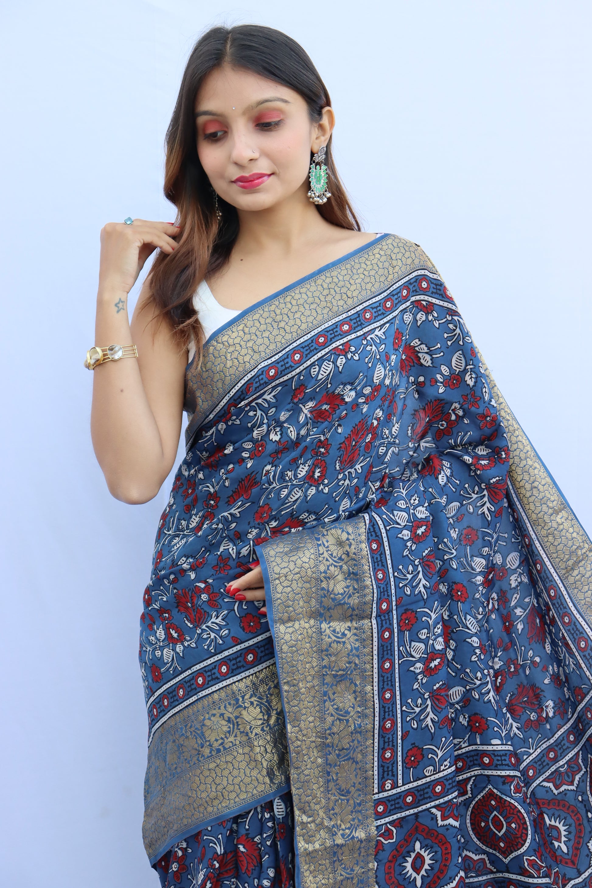 Ajrakh Dola Silk Saree