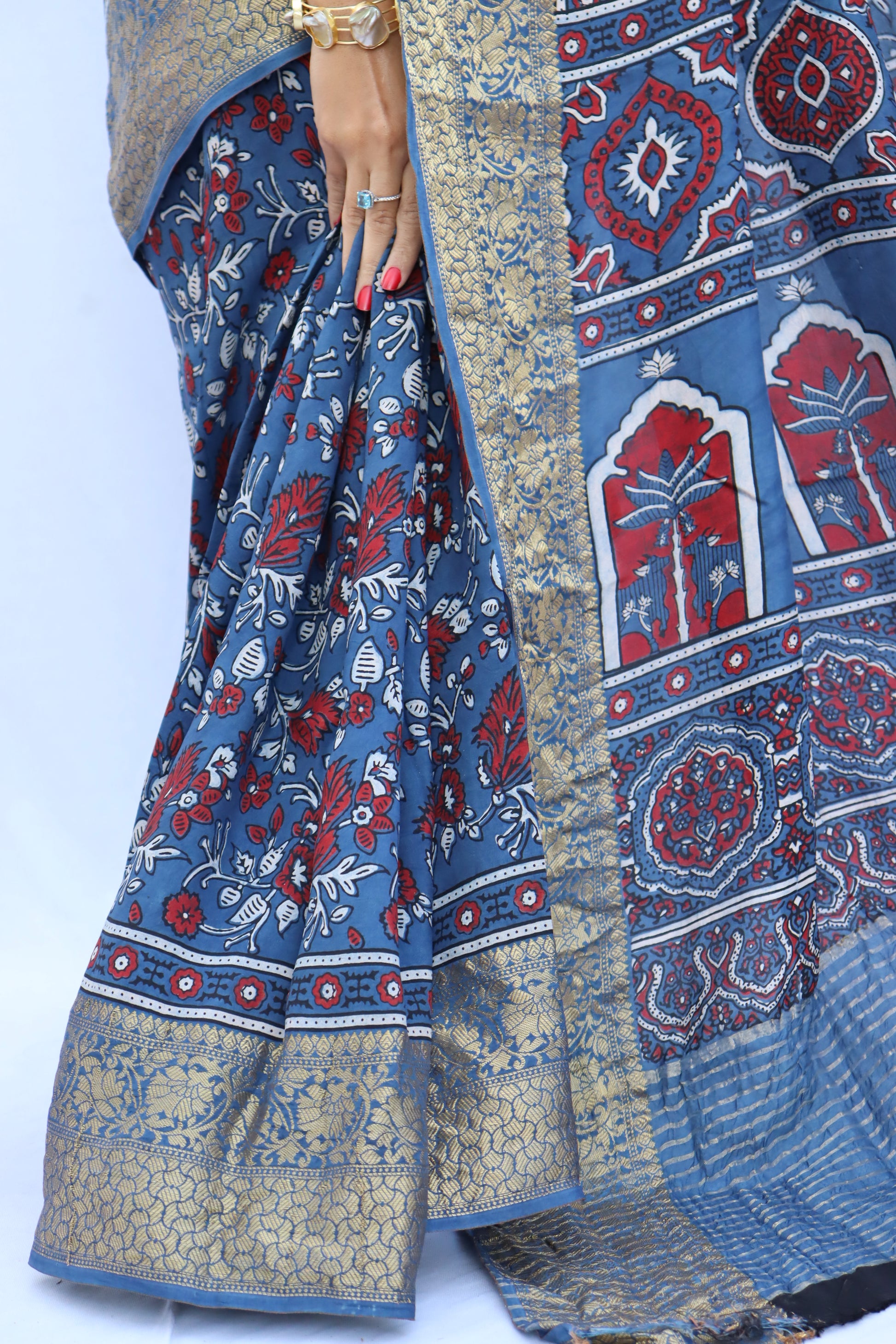 Ajrakh Dola Silk Saree