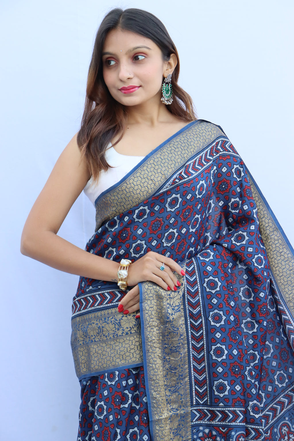 Ajrakh Dola Silk Saree