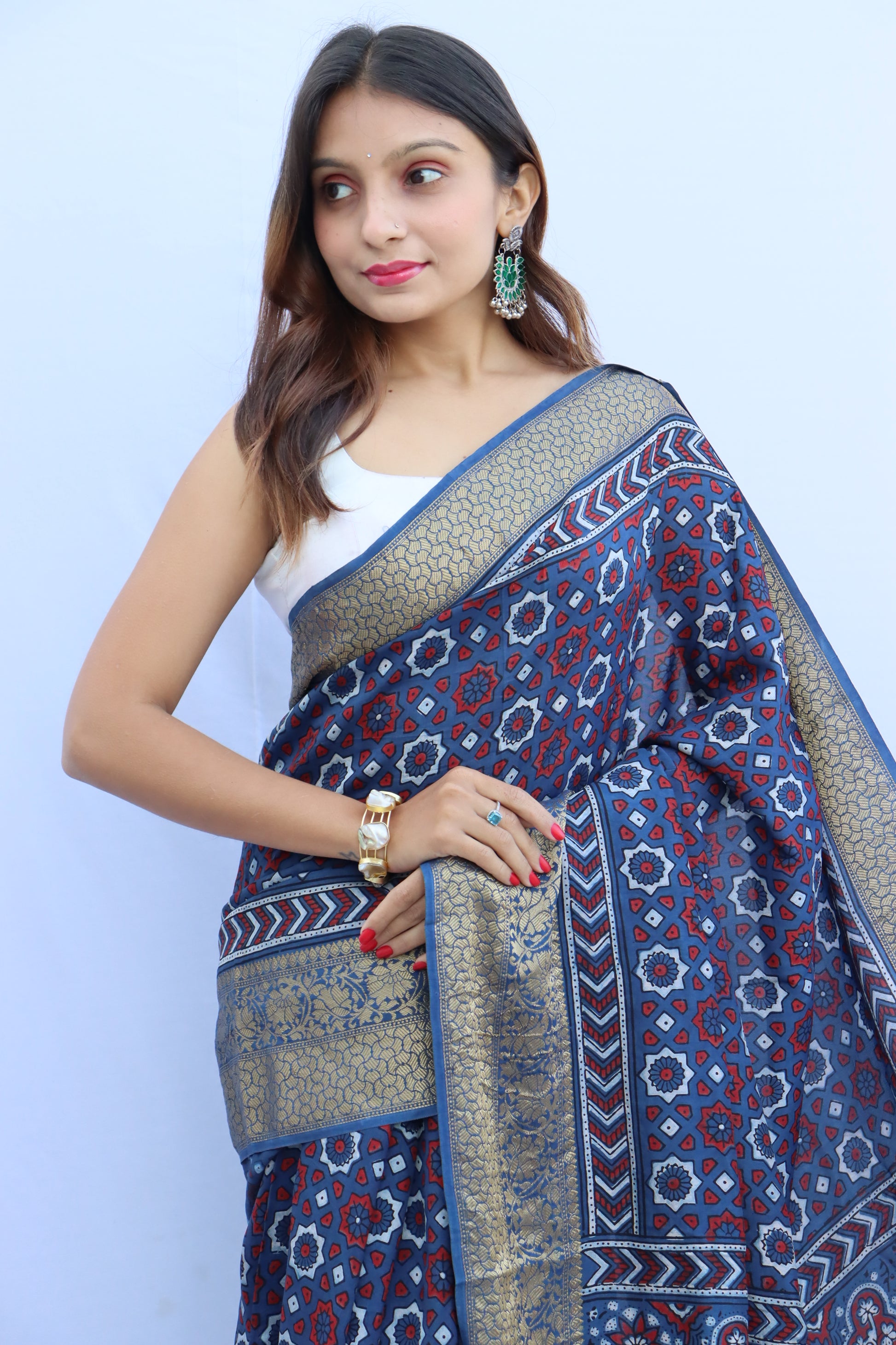 Ajrakh Dola Silk Saree