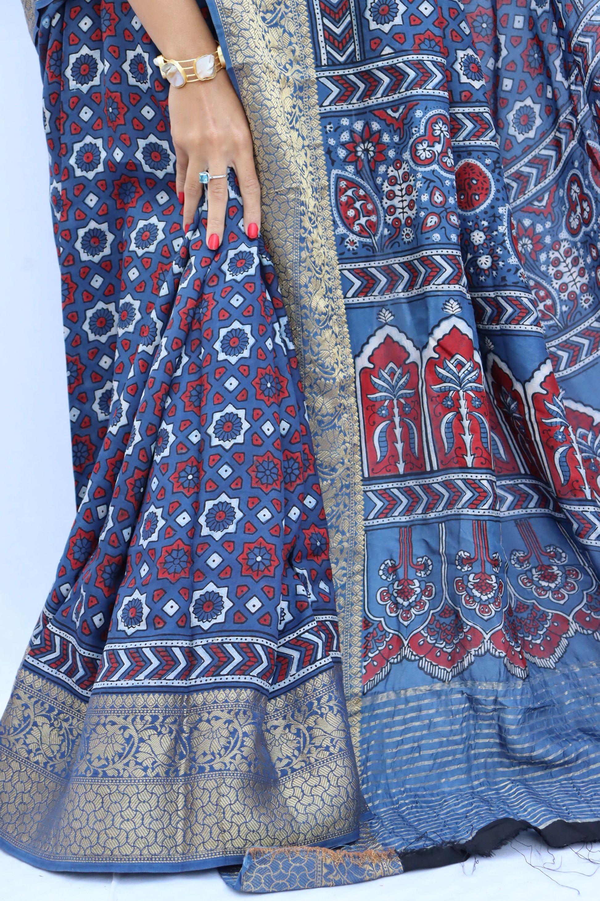 Ajrakh Dola Silk Saree