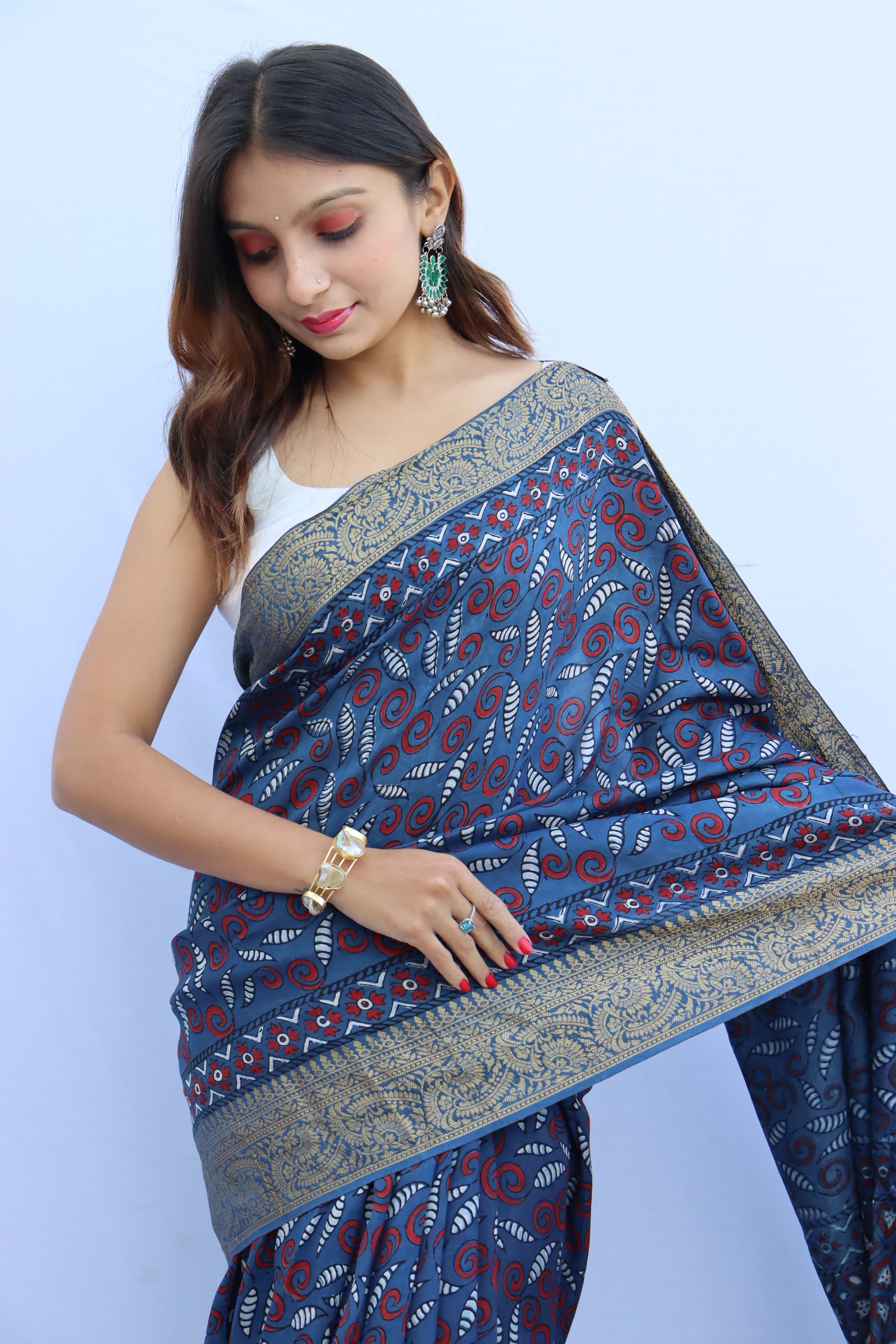 Ajrakh Dola Silk Saree