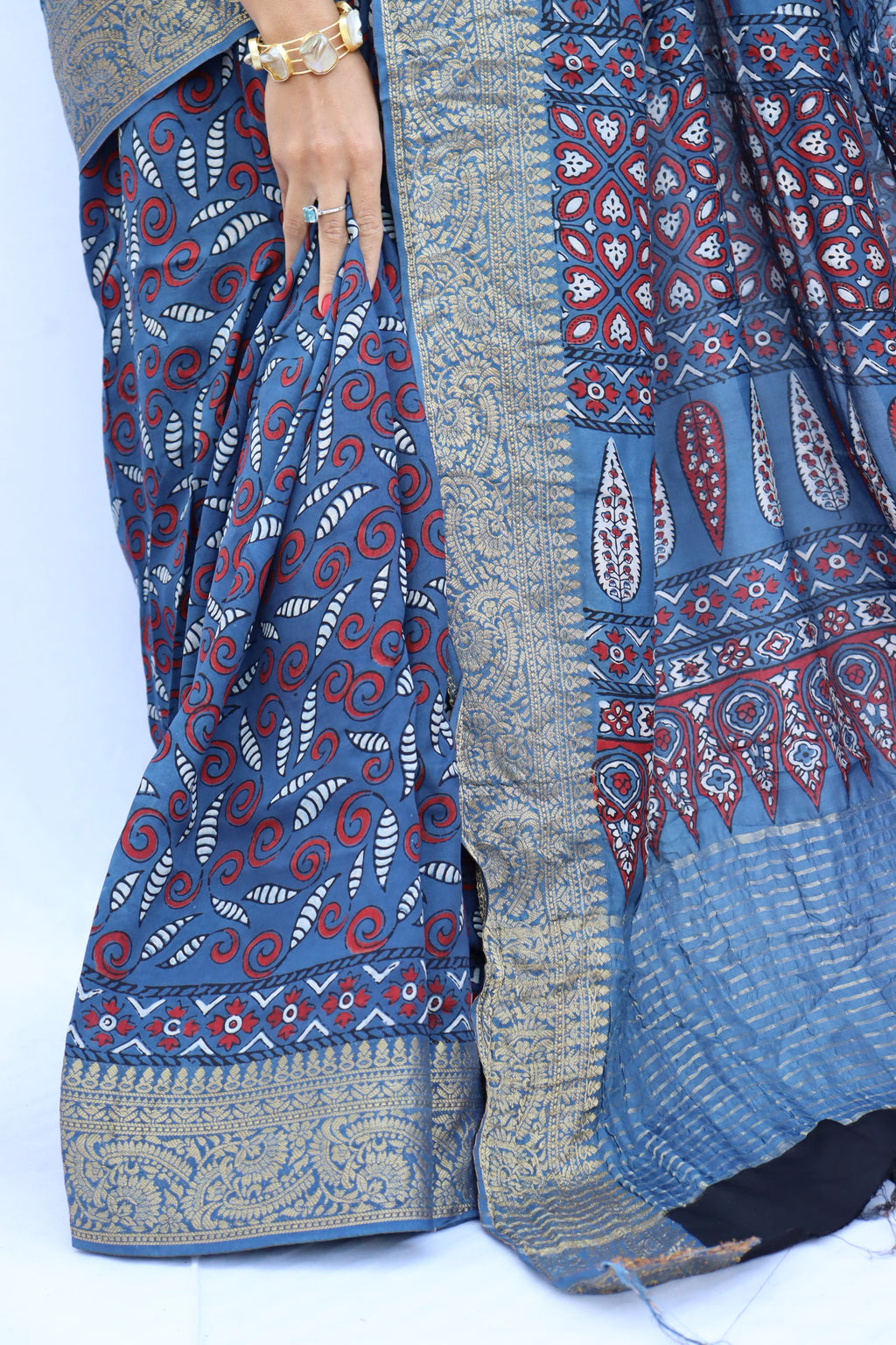 Ajrakh Dola Silk Saree