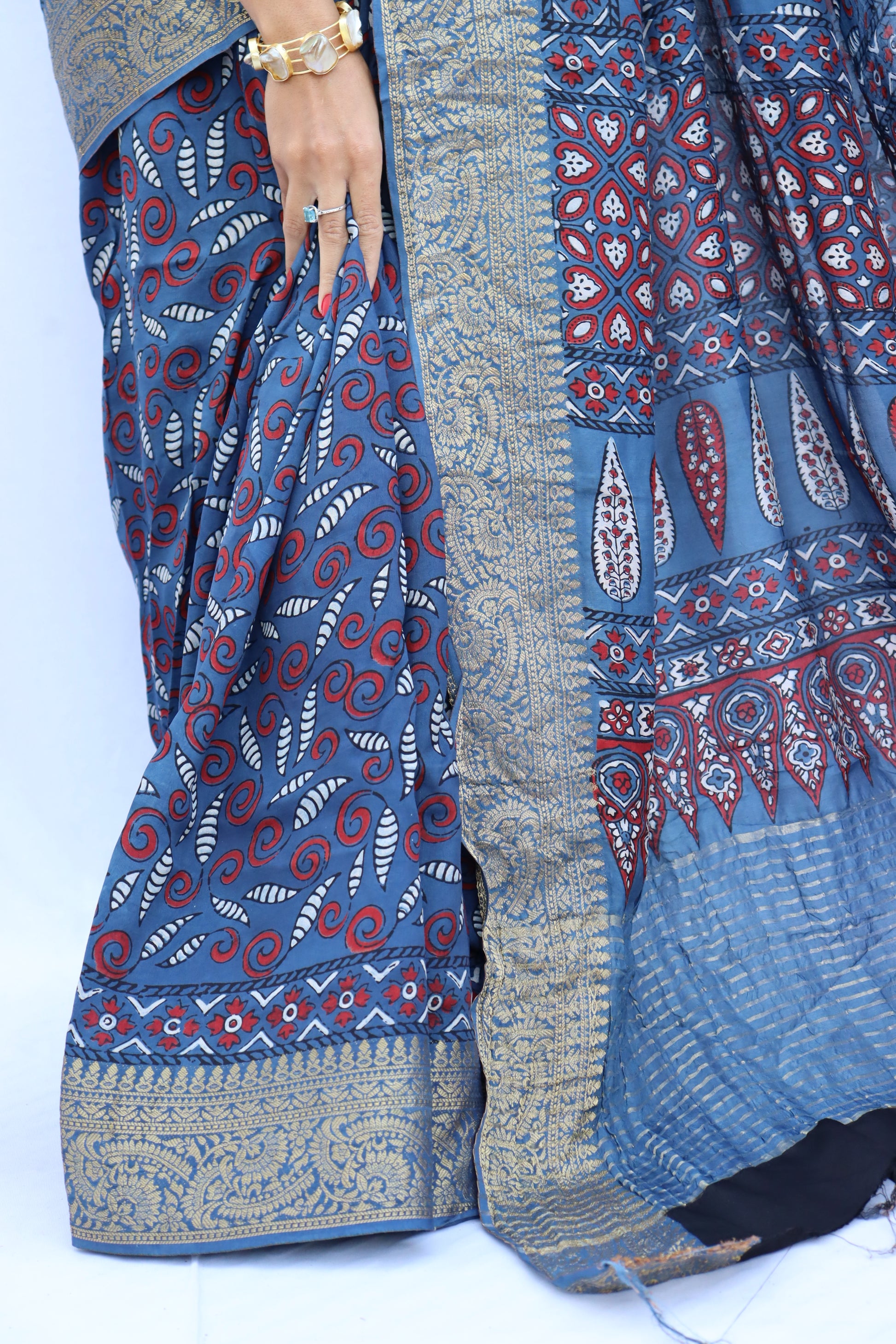 Ajrakh Dola Silk Saree