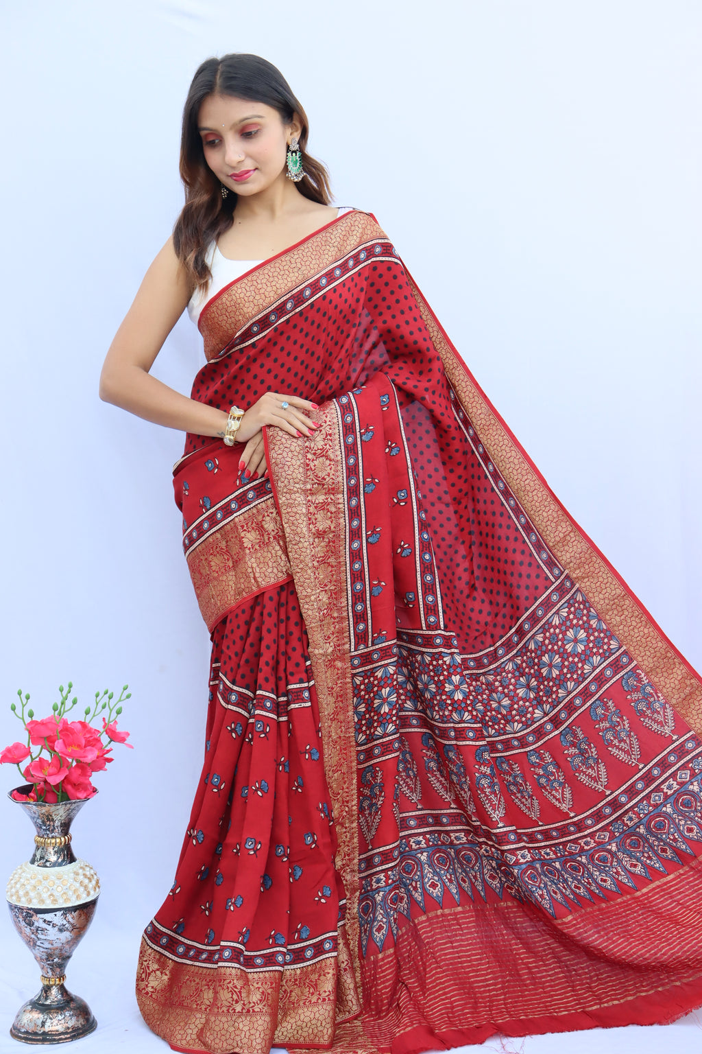 Ajrakh Dola Silk Saree