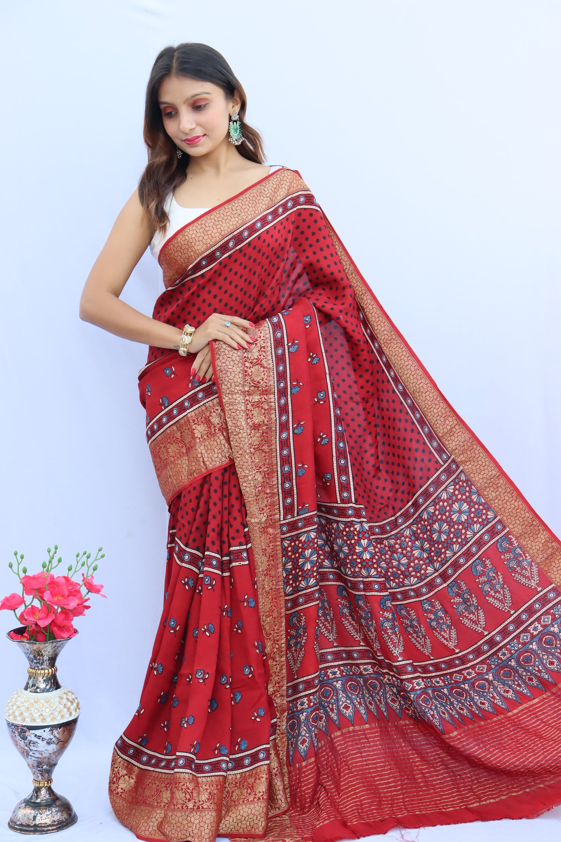 Ajrakh Dola Silk Saree