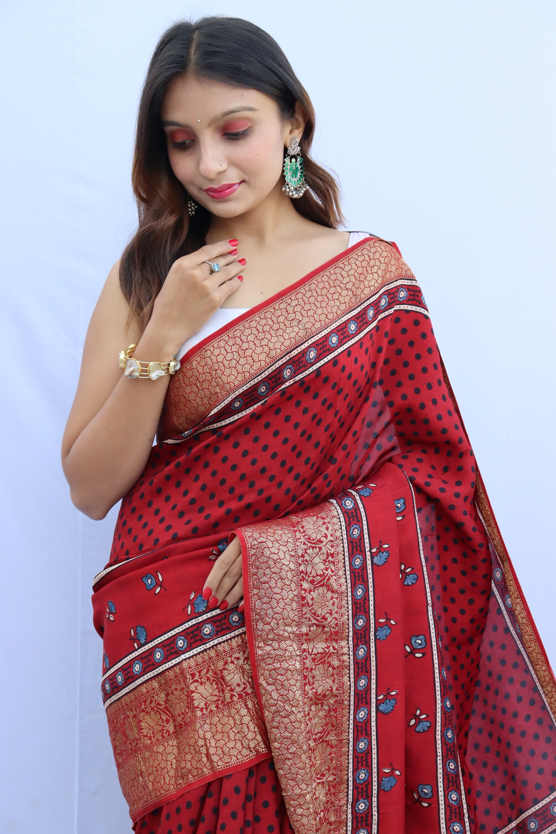 Ajrakh Dola Silk Saree