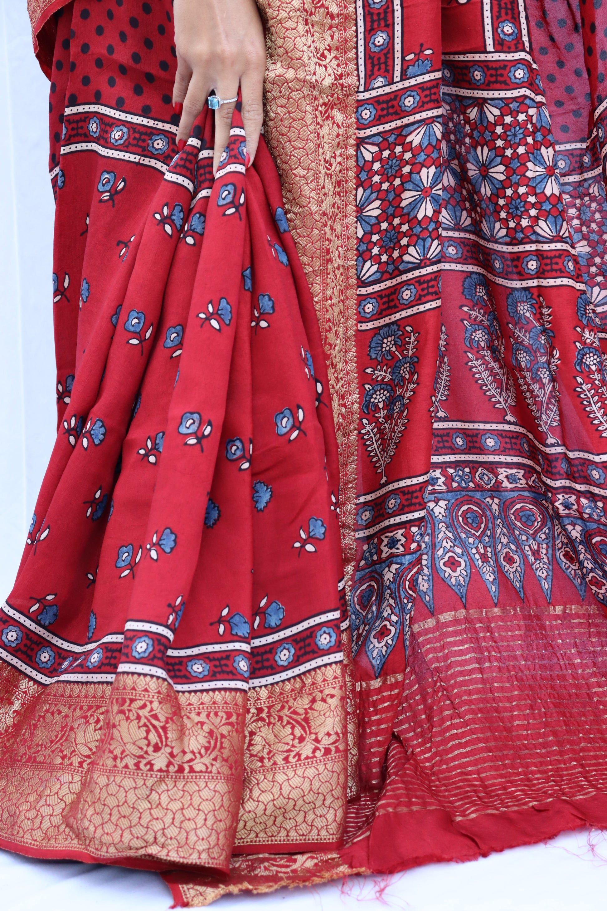 Ajrakh Dola Silk Saree