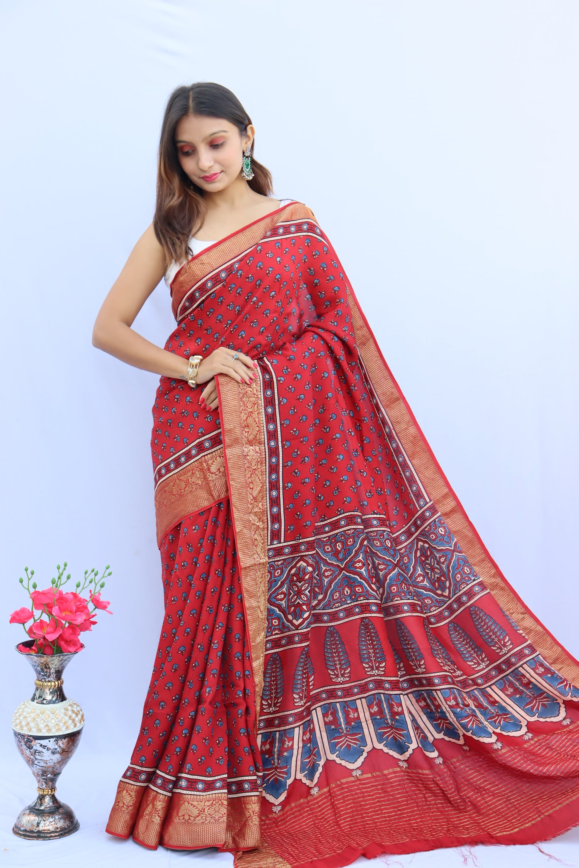 Ajrakh Dola Silk Saree