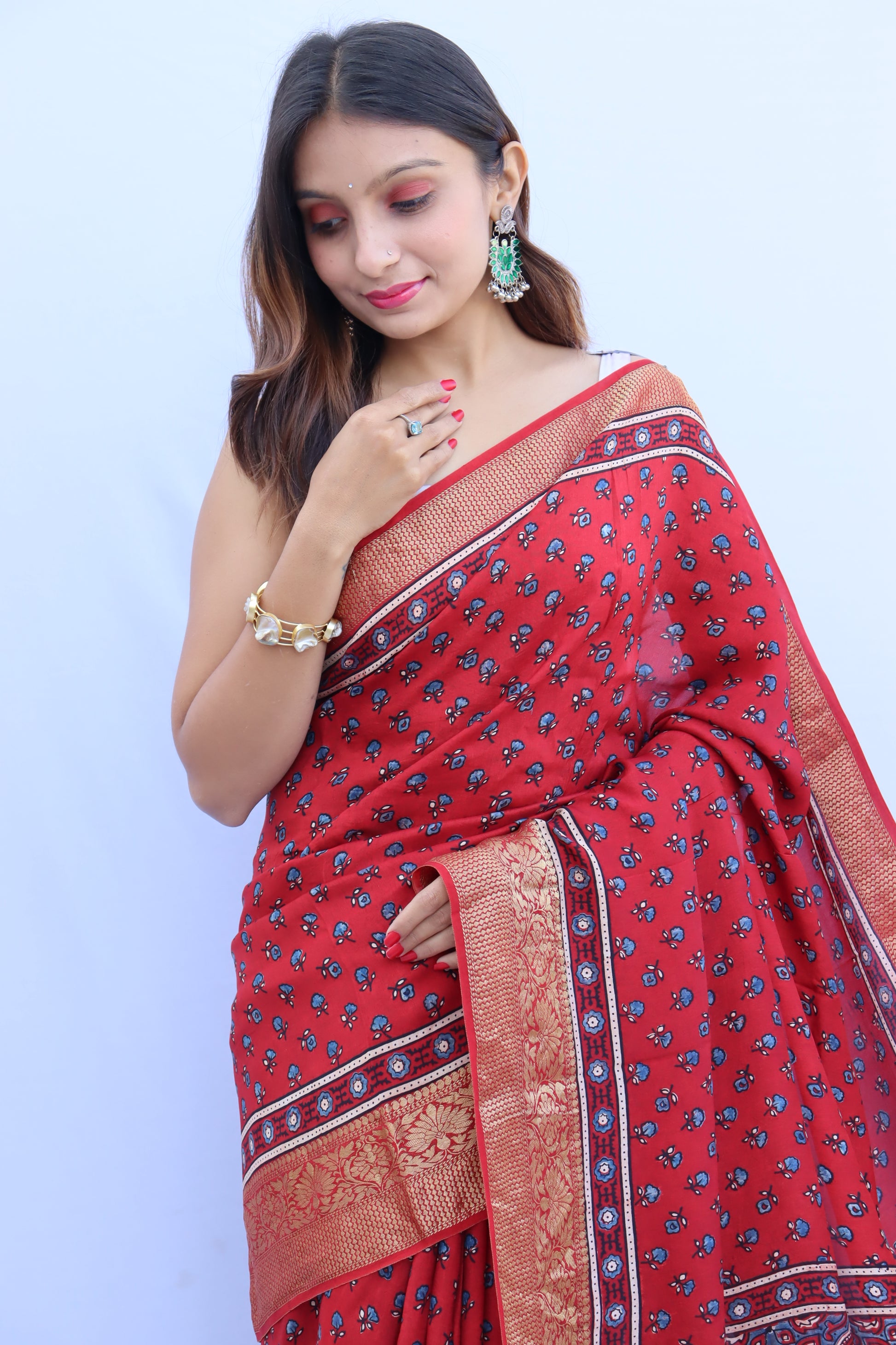 Ajrakh Dola Silk Saree