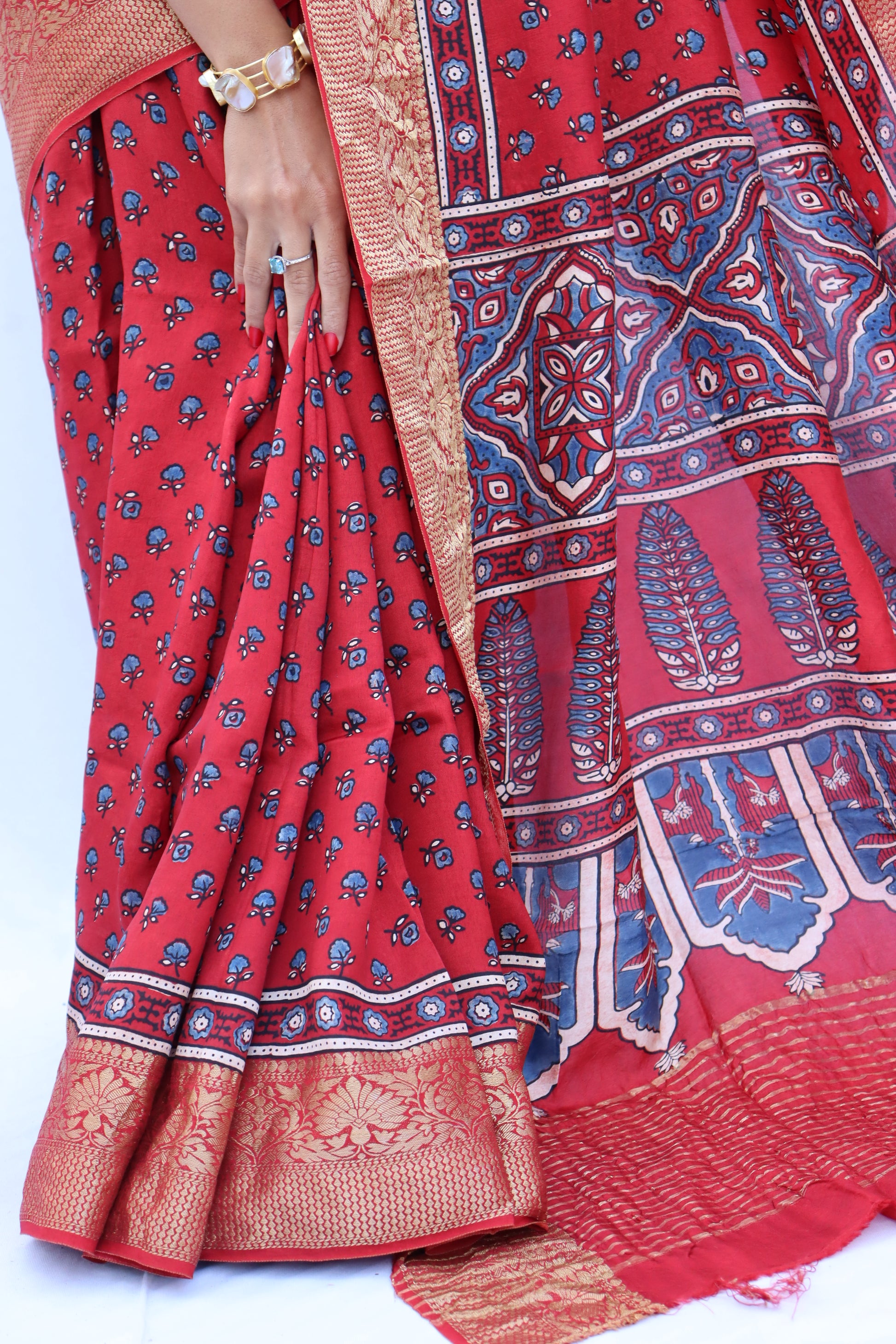 Ajrakh Dola Silk Saree