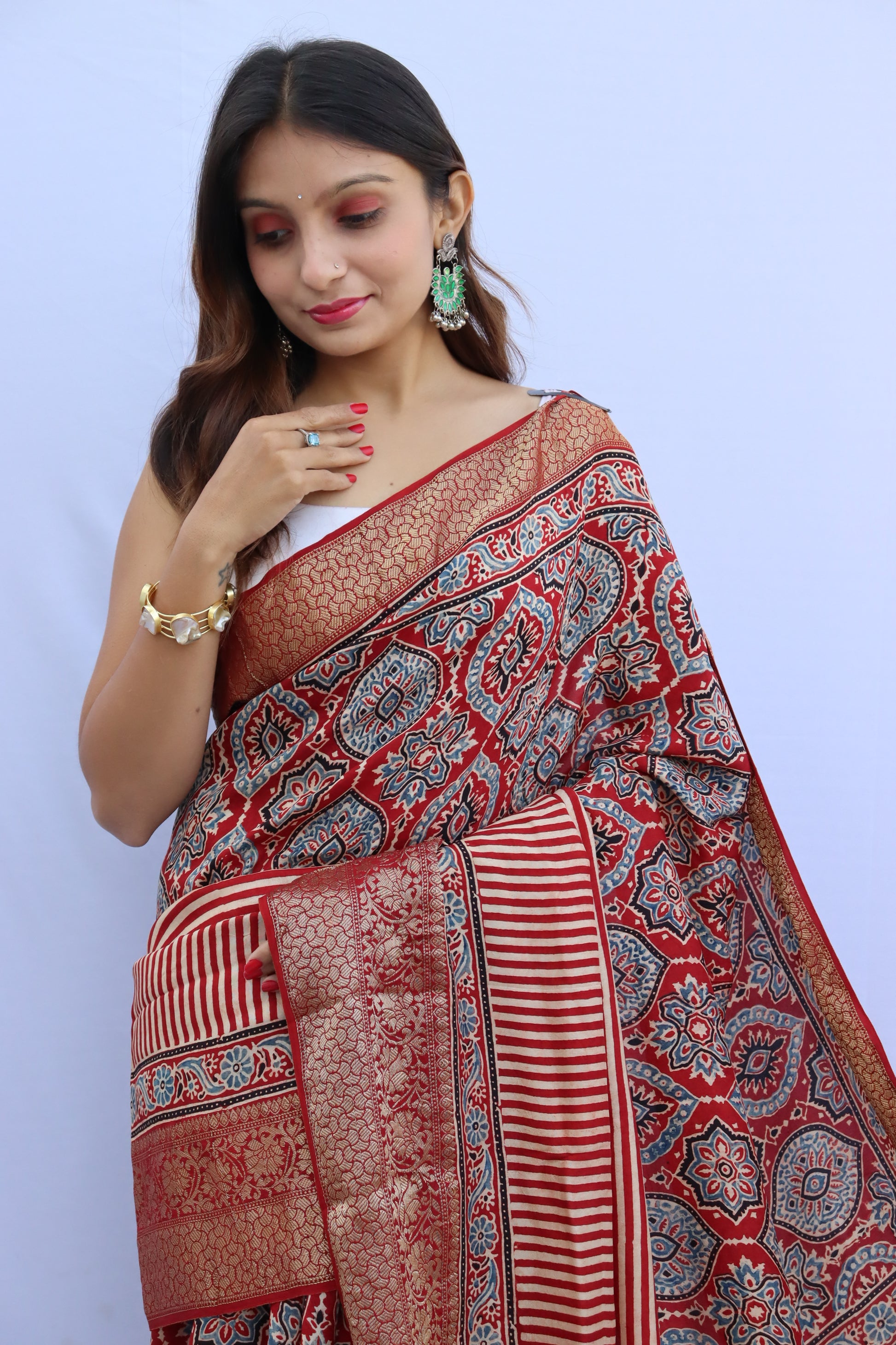 Ajrakh Dola Silk Saree