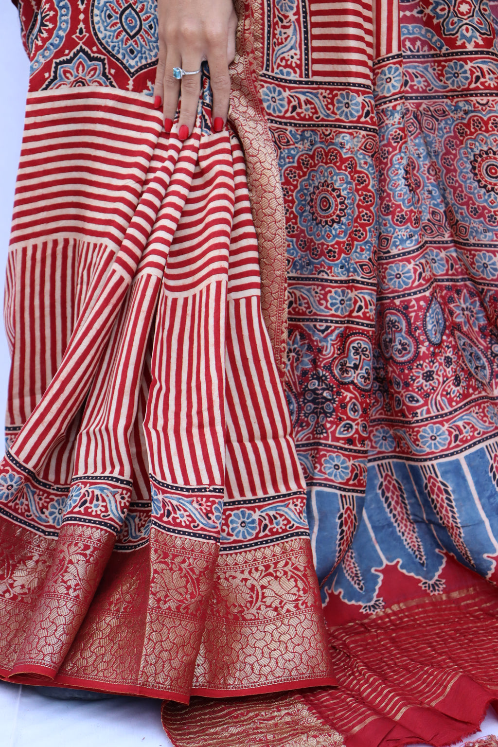 Ajrakh Dola Silk Saree