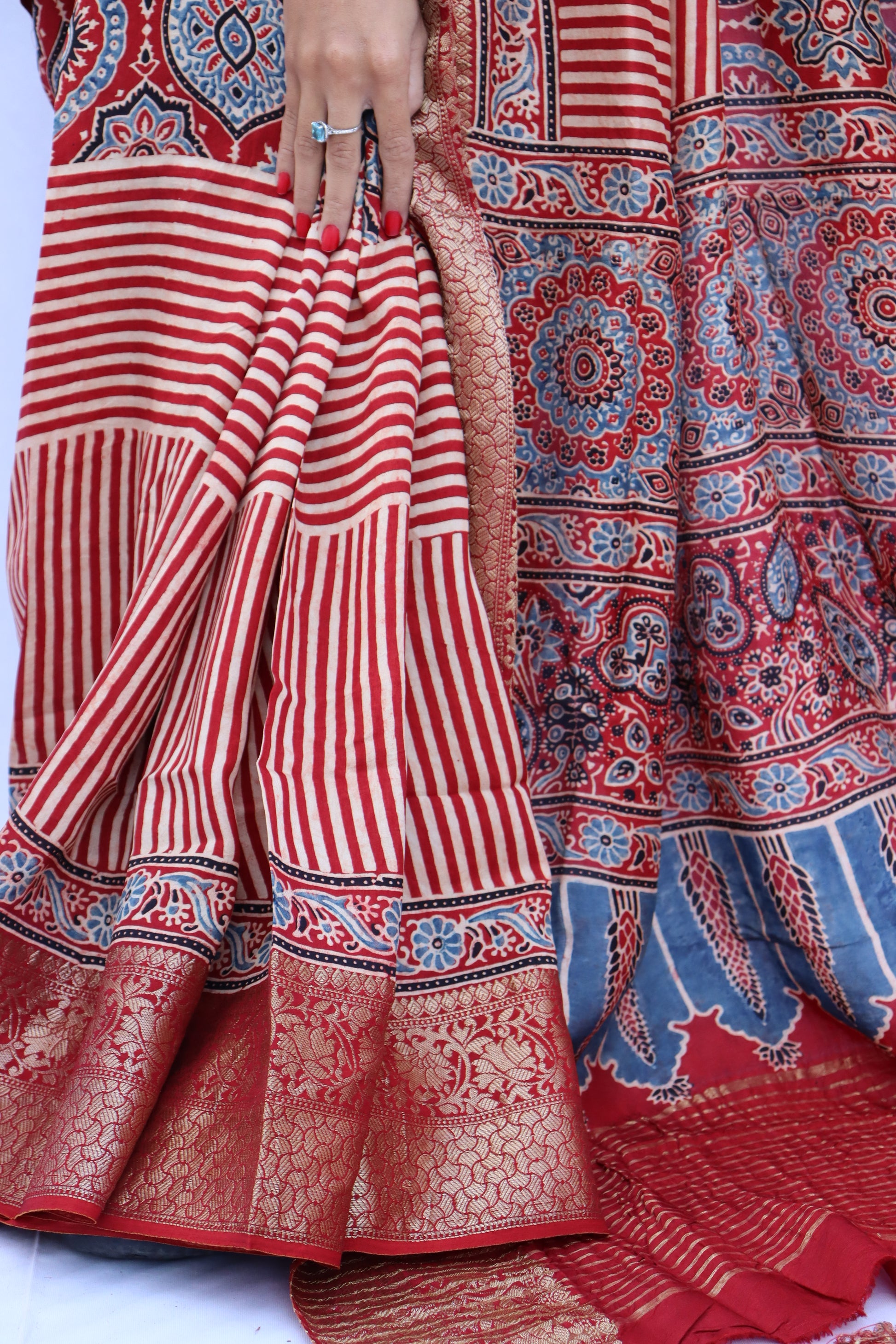 Ajrakh Dola Silk Saree