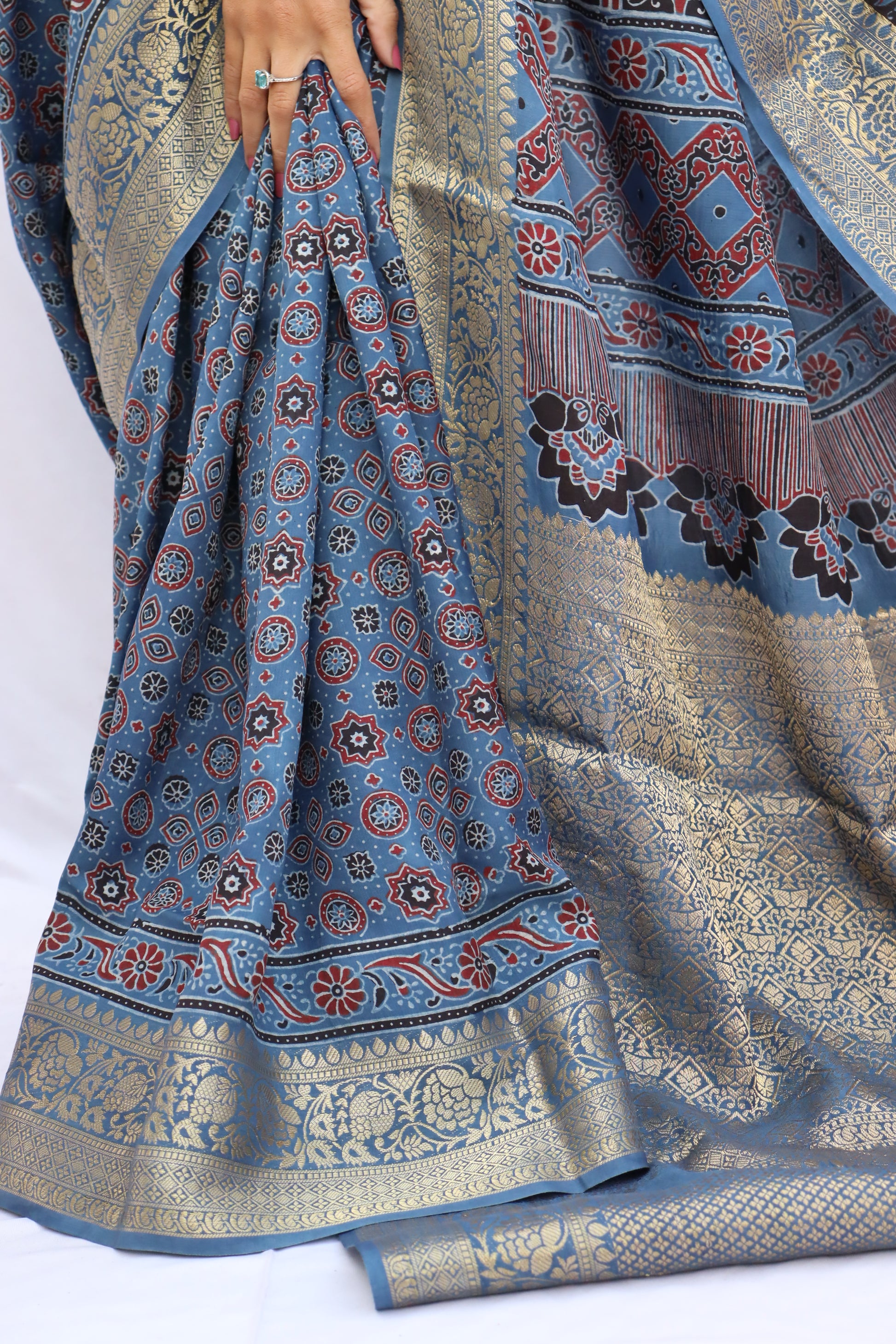 Ajrakh Rich Dola Silk Saree