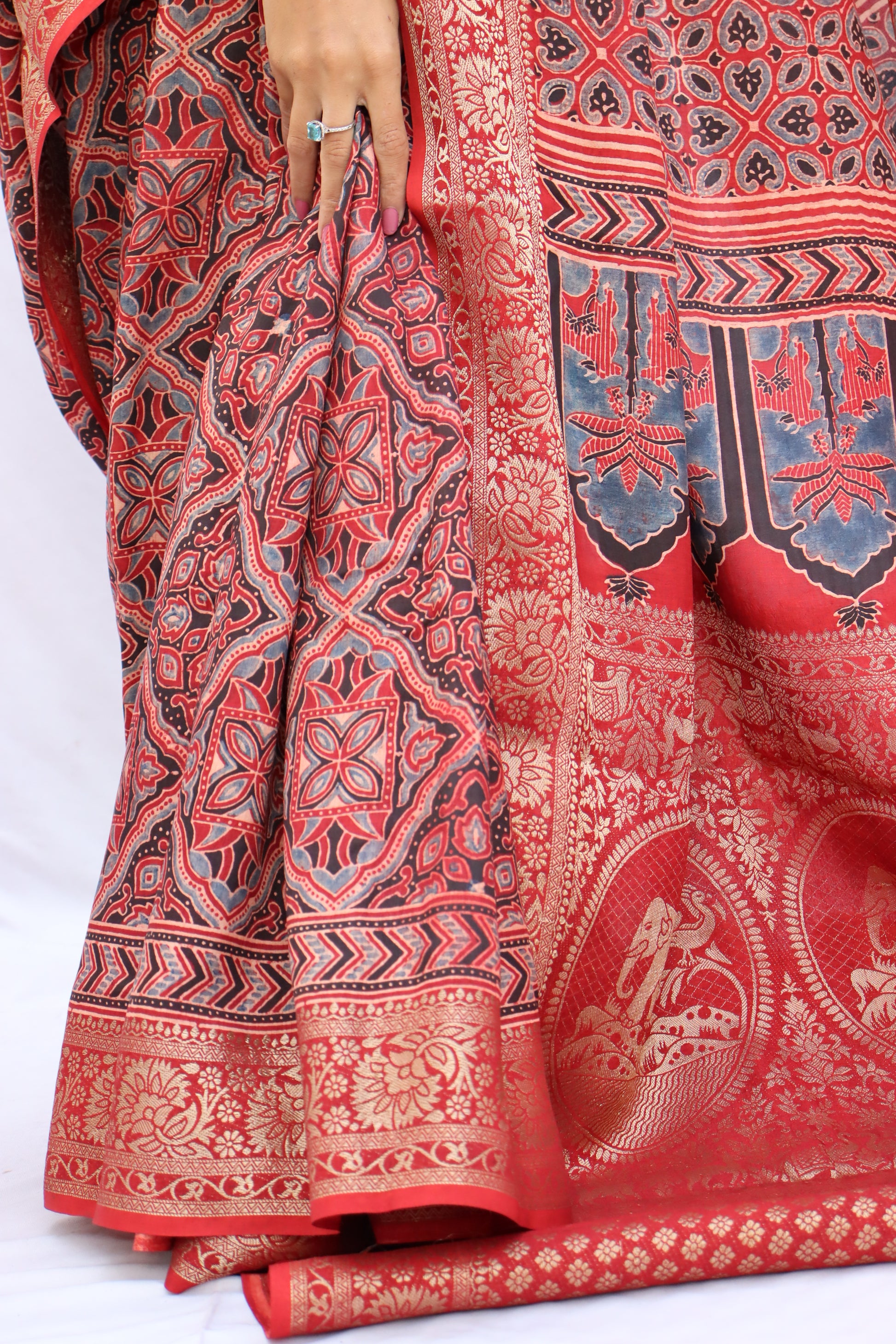 Ajrakh Rich Dola Silk Saree