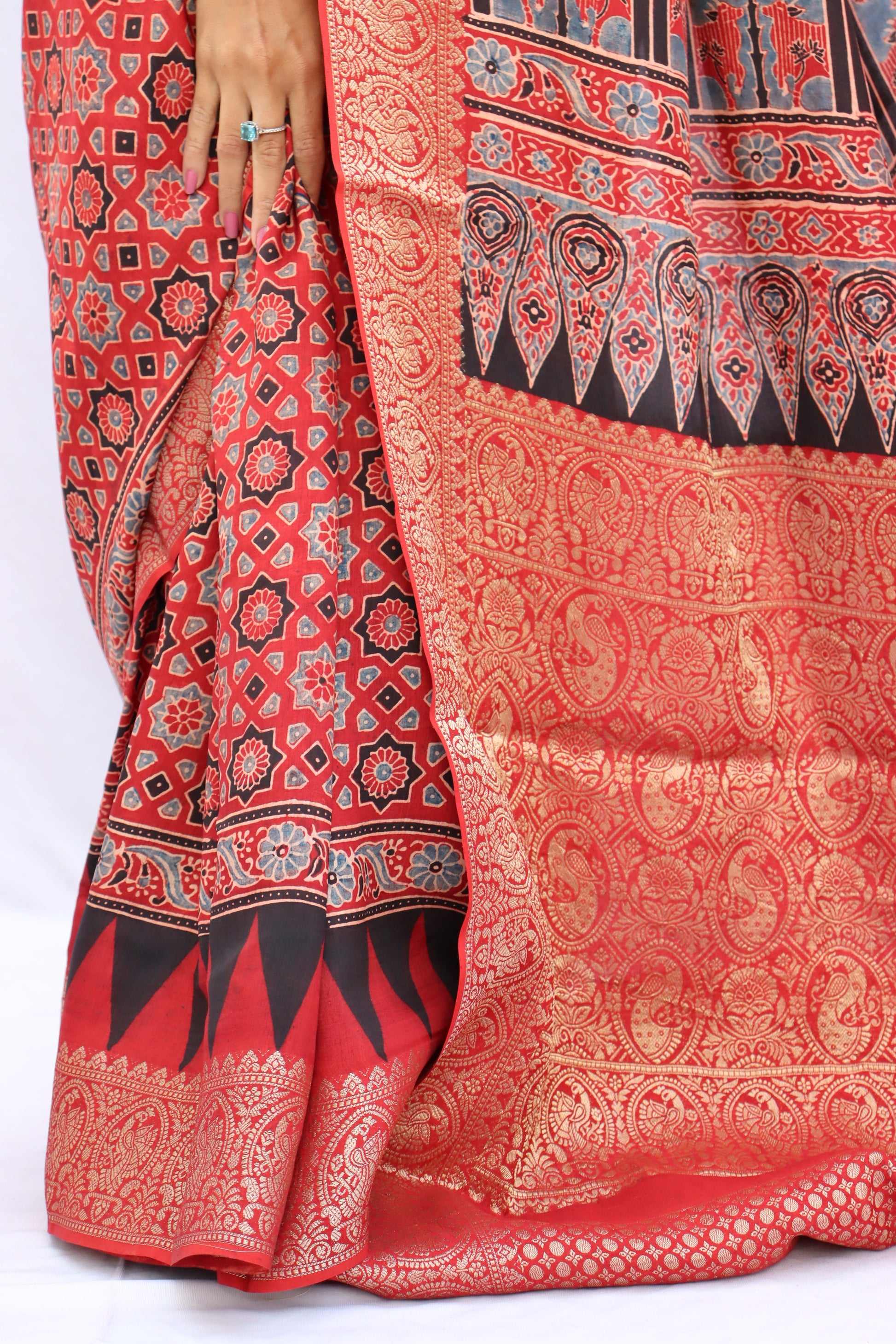 Ajrakh Rich Dola Silk Saree