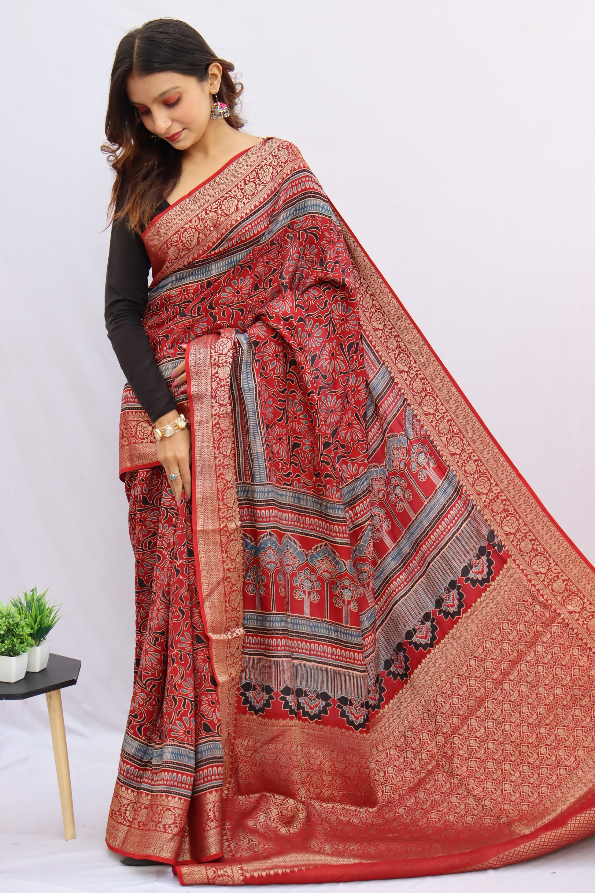 Ajrakh Rich Dola Silk Saree